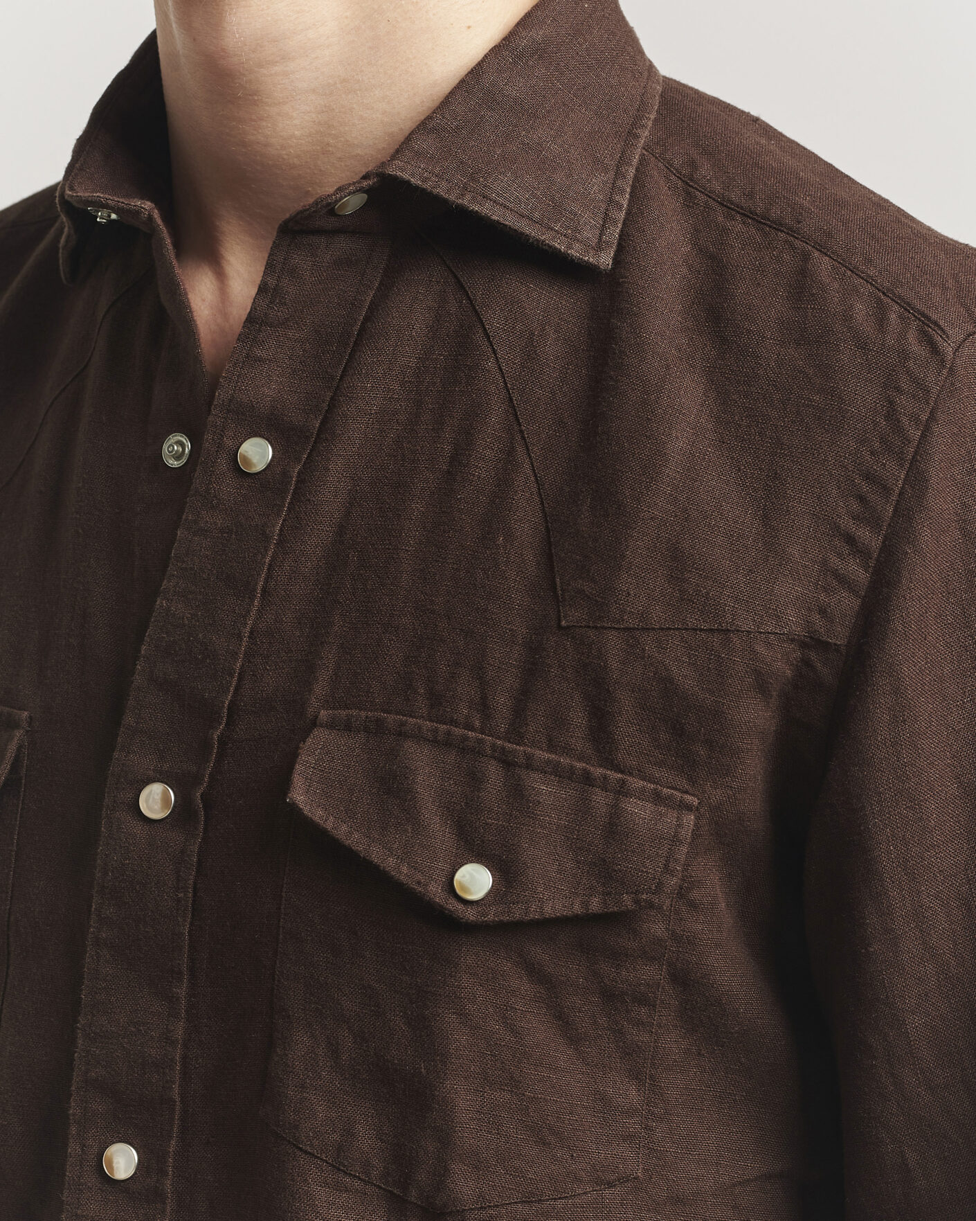 Herr | Skjortor | 100Hands | Two Pocket Western Linen Shirt Chocolate