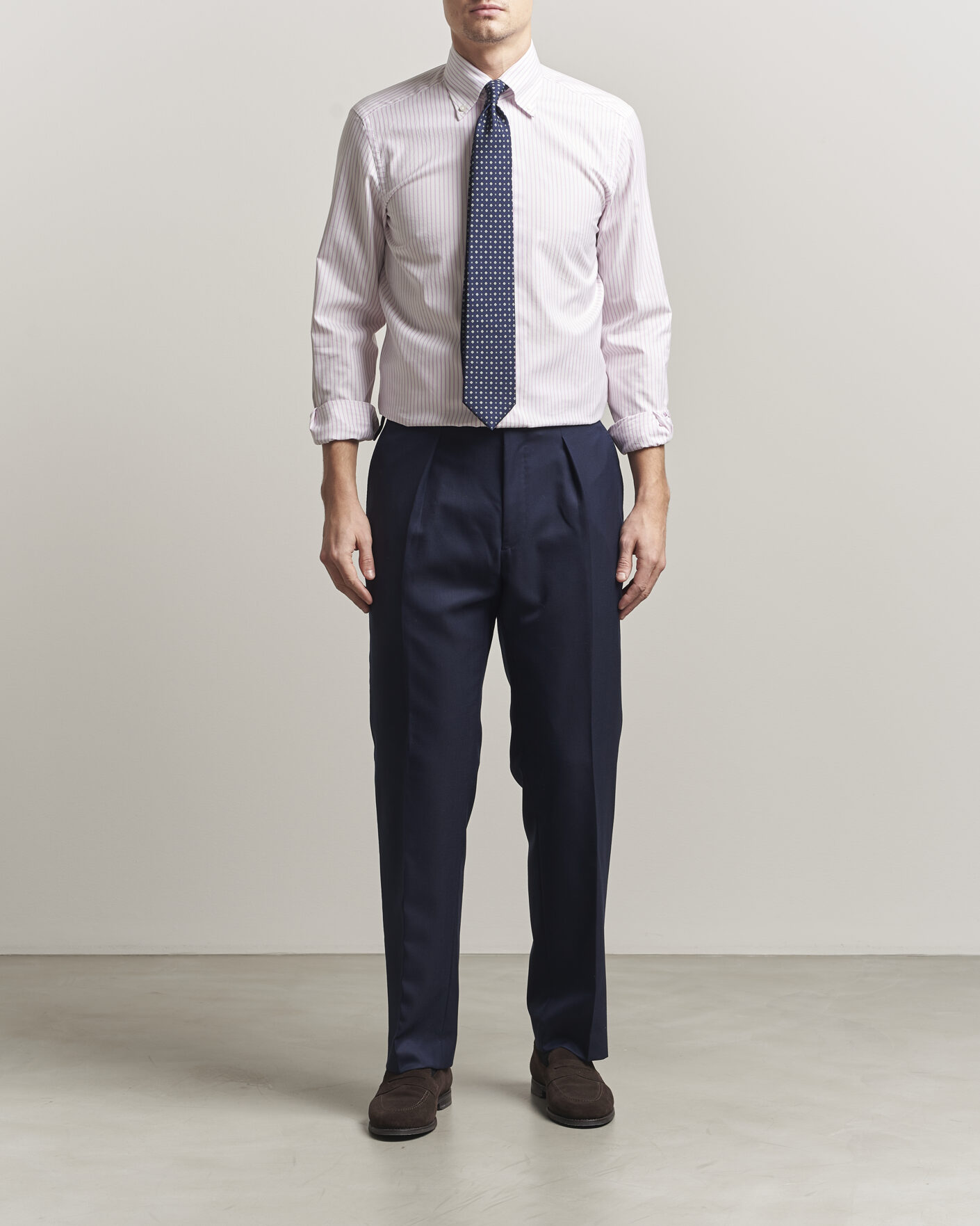 Herr | Skjortor | 100Hands | Washed Striped Oxford Shirt Lavender