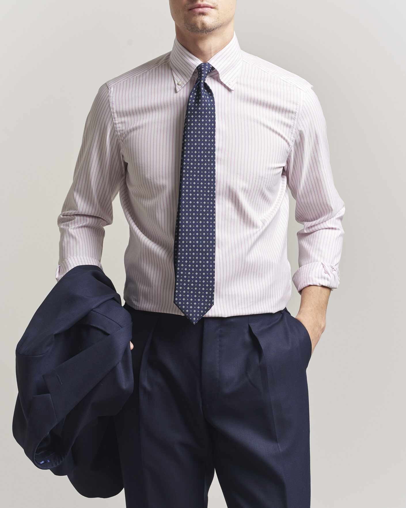 Herr | Skjortor | 100Hands | Washed Striped Oxford Shirt Lavender