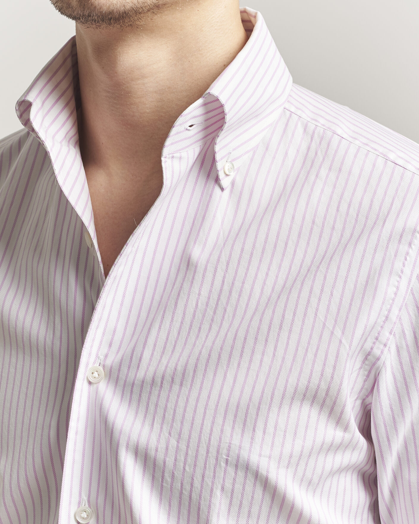 Herr | Skjortor | 100Hands | Washed Striped Oxford Shirt Lavender