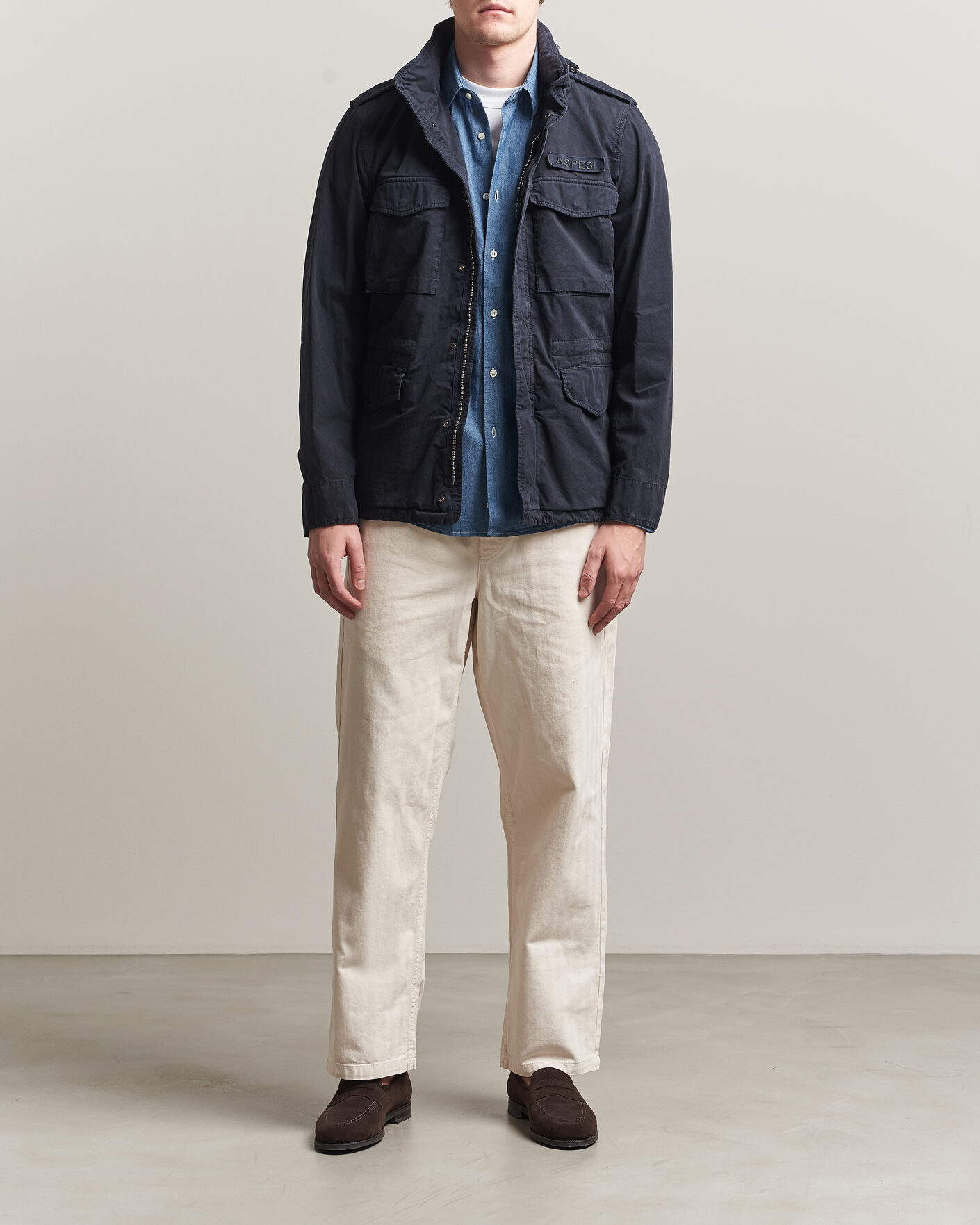Herr | Jackor | Aspesi | Washed Cotton Field Jacket Navy