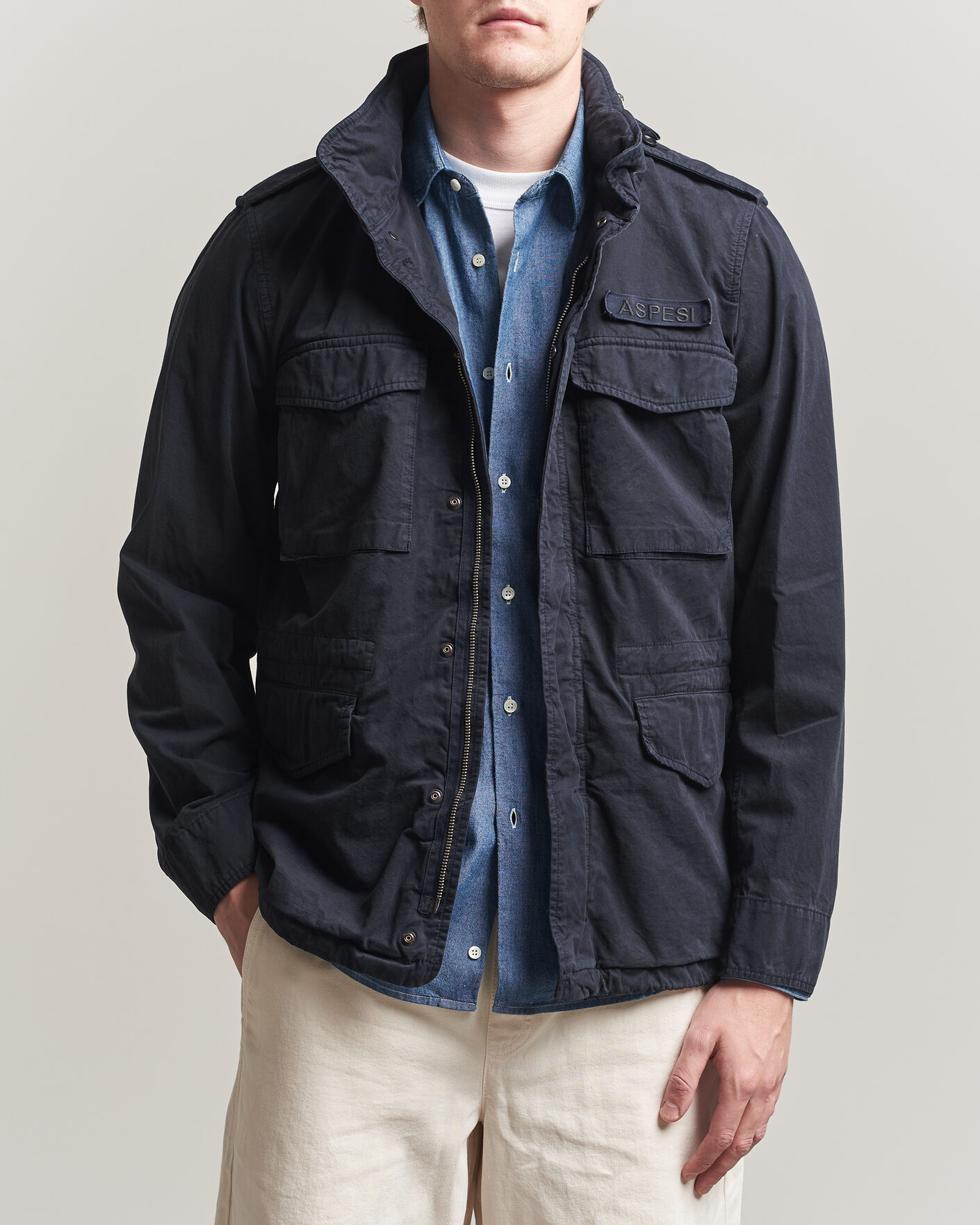 Herr | Jackor | Aspesi | Washed Cotton Field Jacket Navy