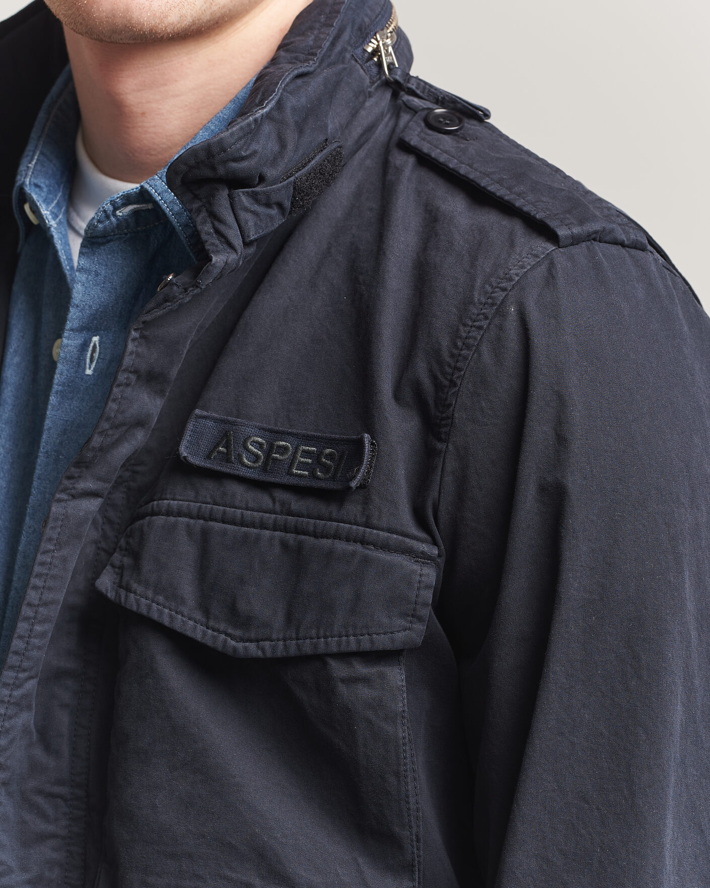 Herr | Jackor | Aspesi | Washed Cotton Field Jacket Navy