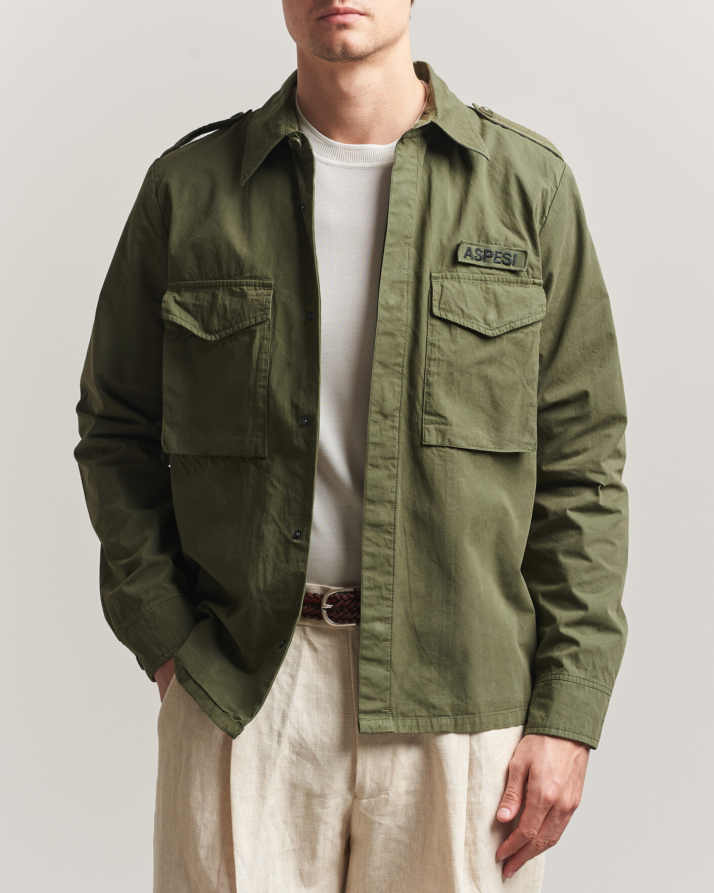 Herr | Jackor | Aspesi | Cotton Field Shirt Olive