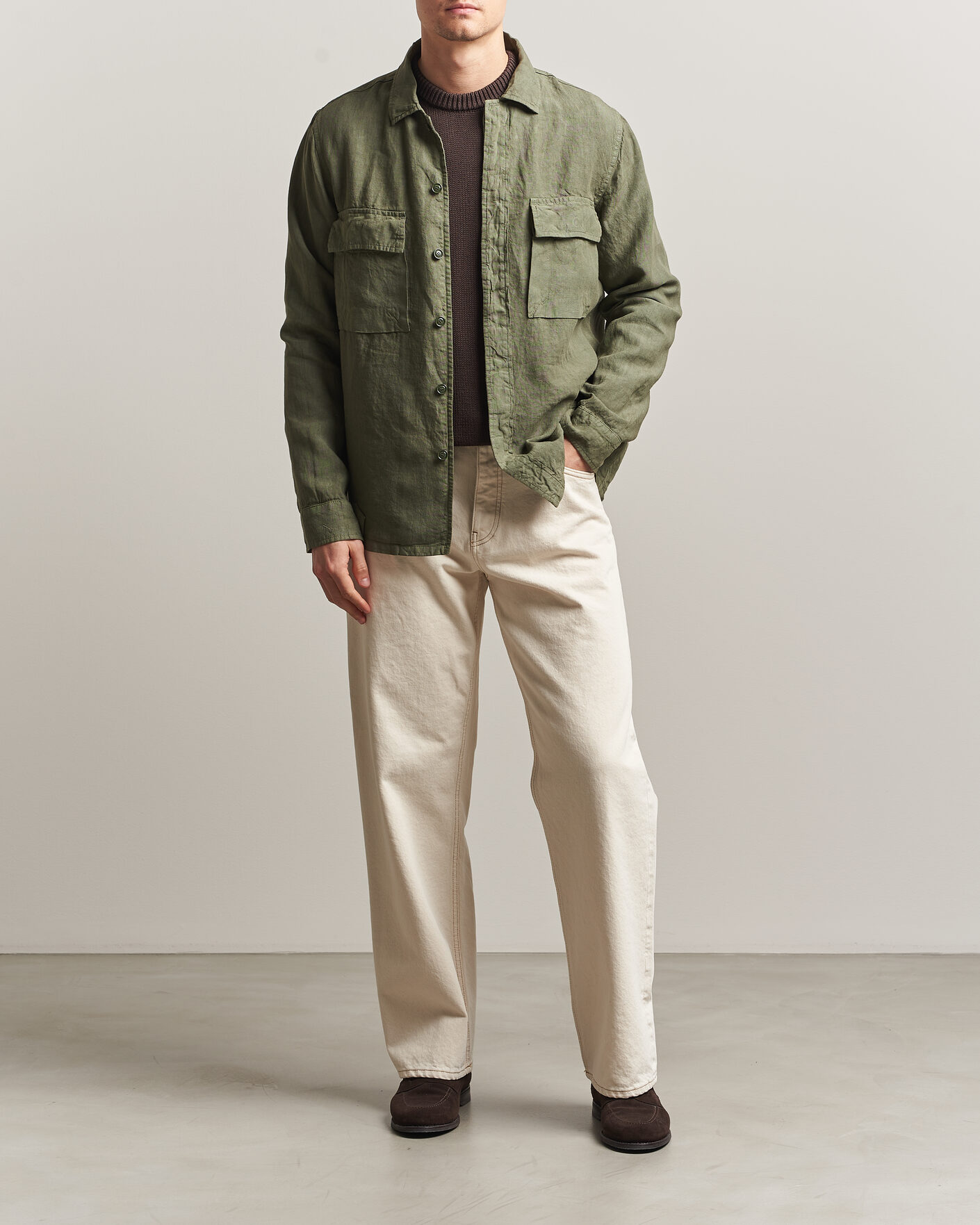 Herr | Jackor | Aspesi | Linen Overshirt Military