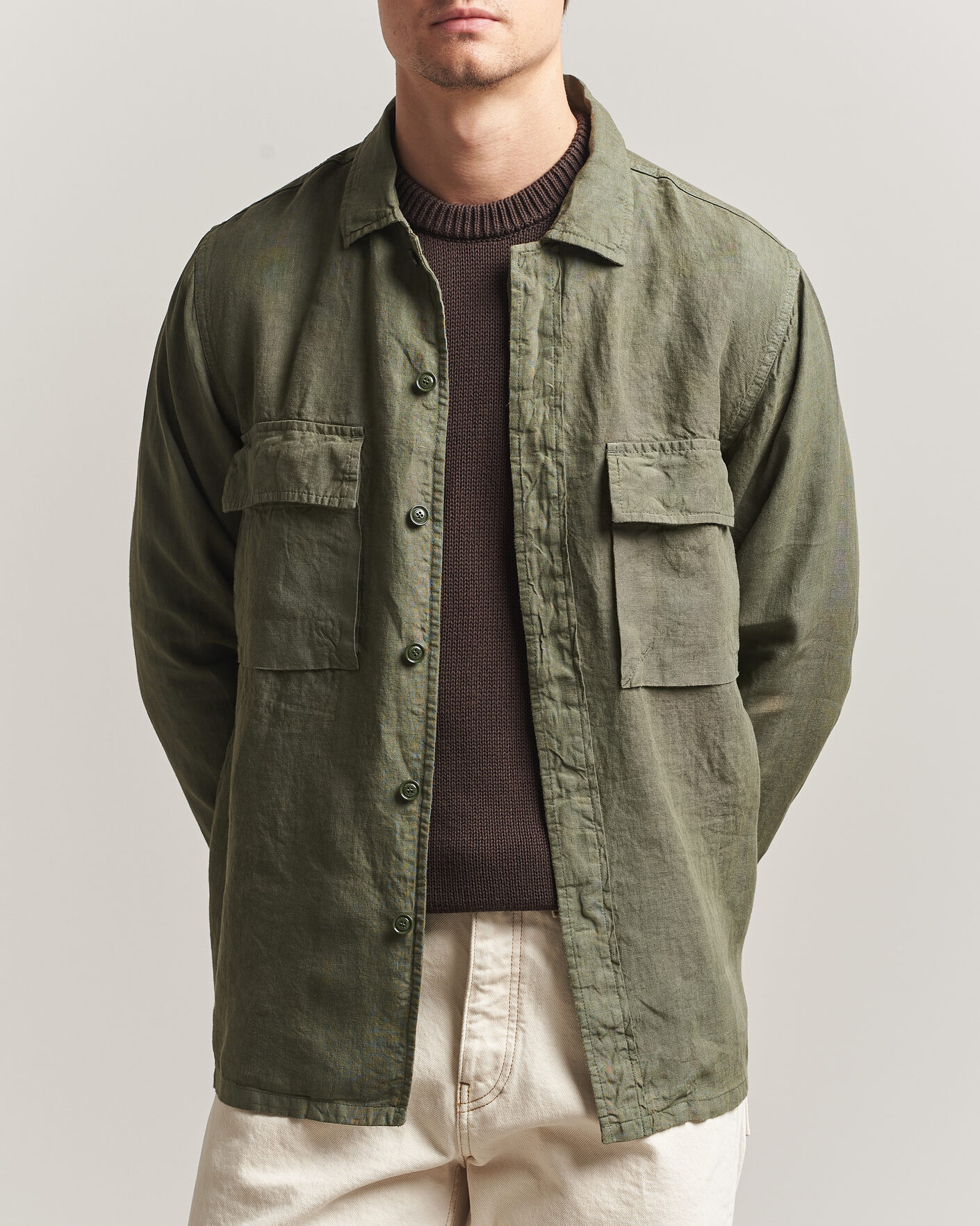 Herr | Jackor | Aspesi | Linen Overshirt Military