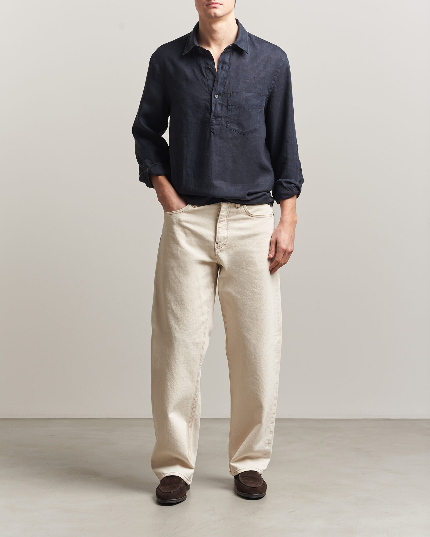 Herr | Skjortor | Aspesi | Popover Linen Shirt Navy