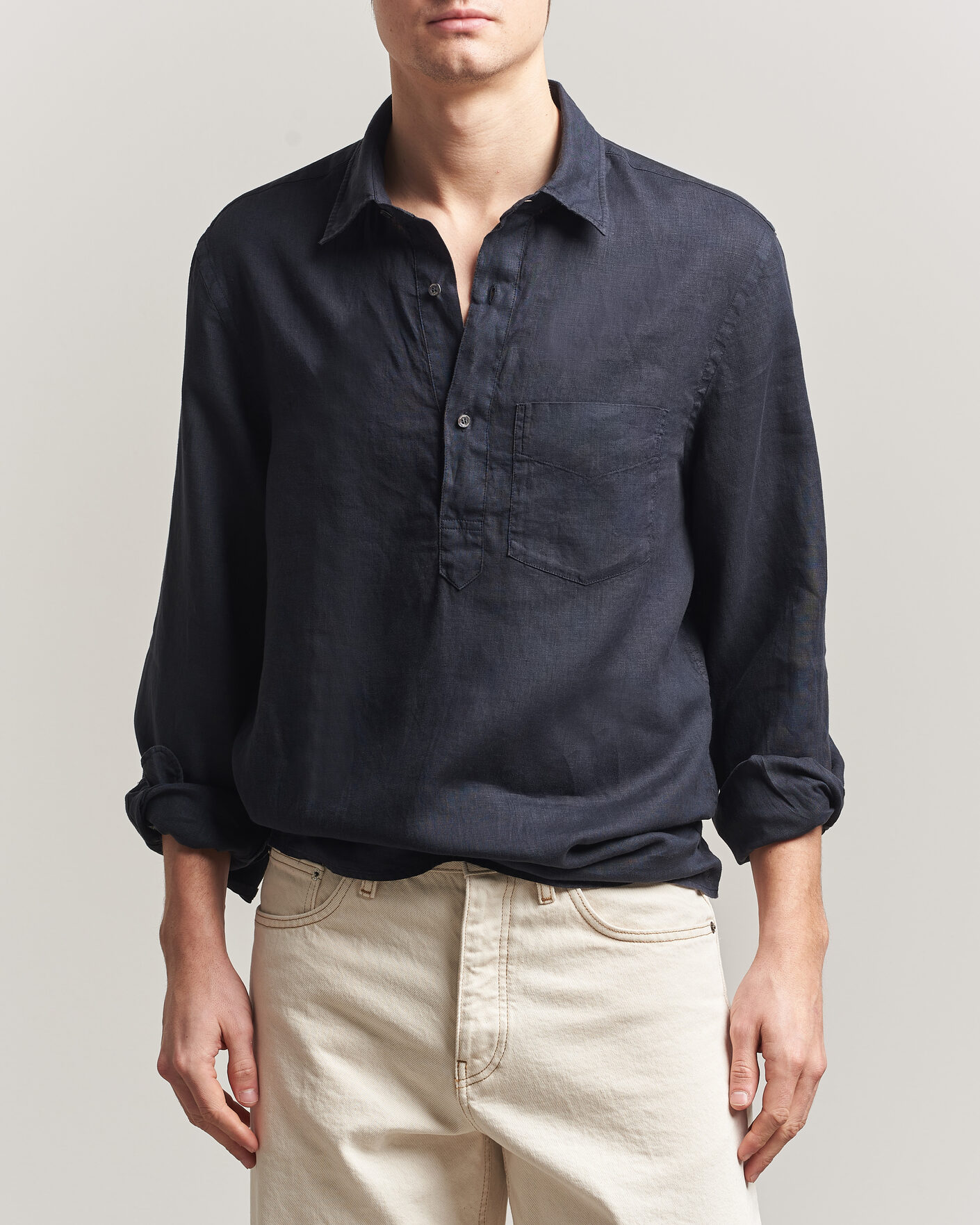 Herr | Skjortor | Aspesi | Popover Linen Shirt Navy