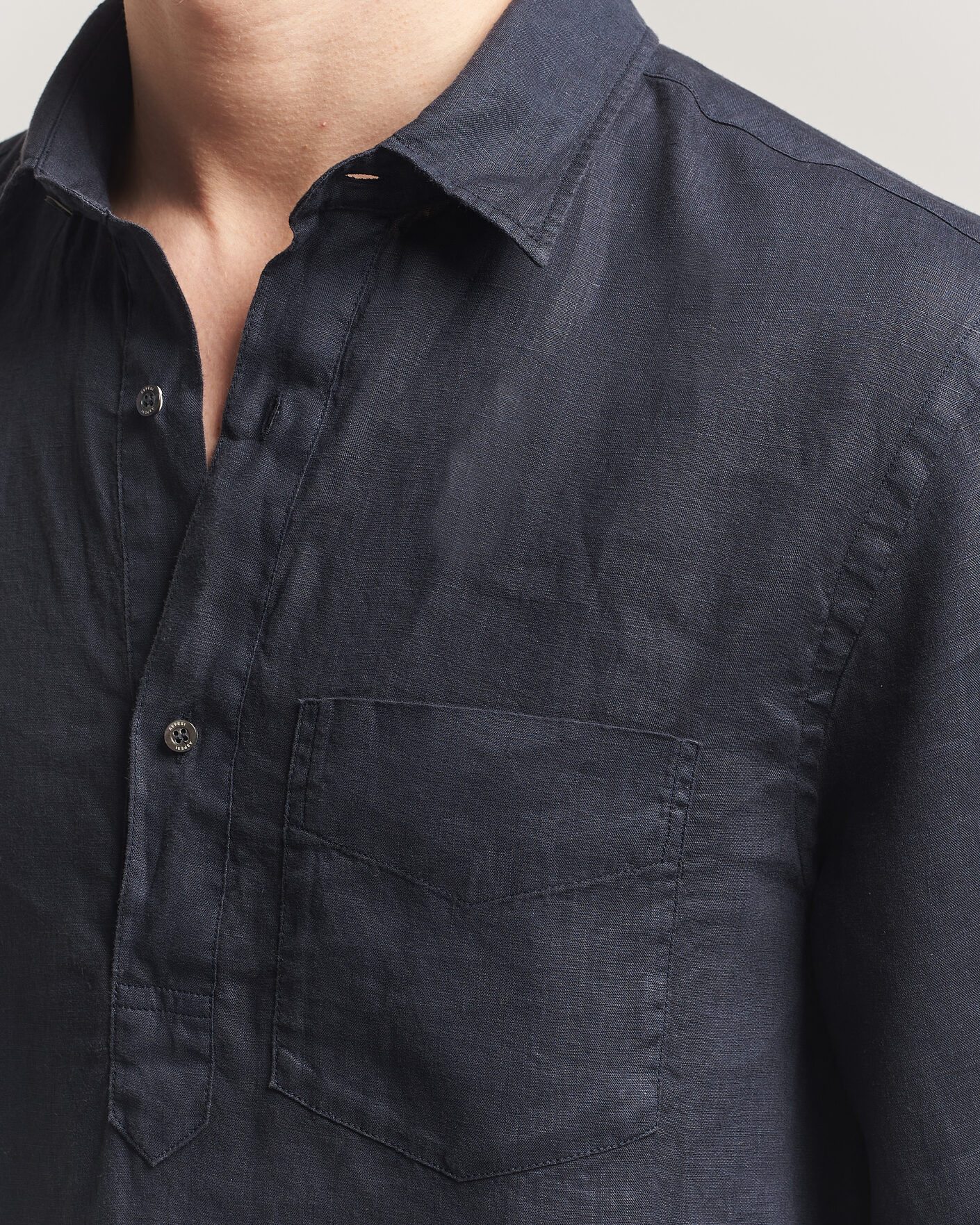 Herr | Skjortor | Aspesi | Popover Linen Shirt Navy
