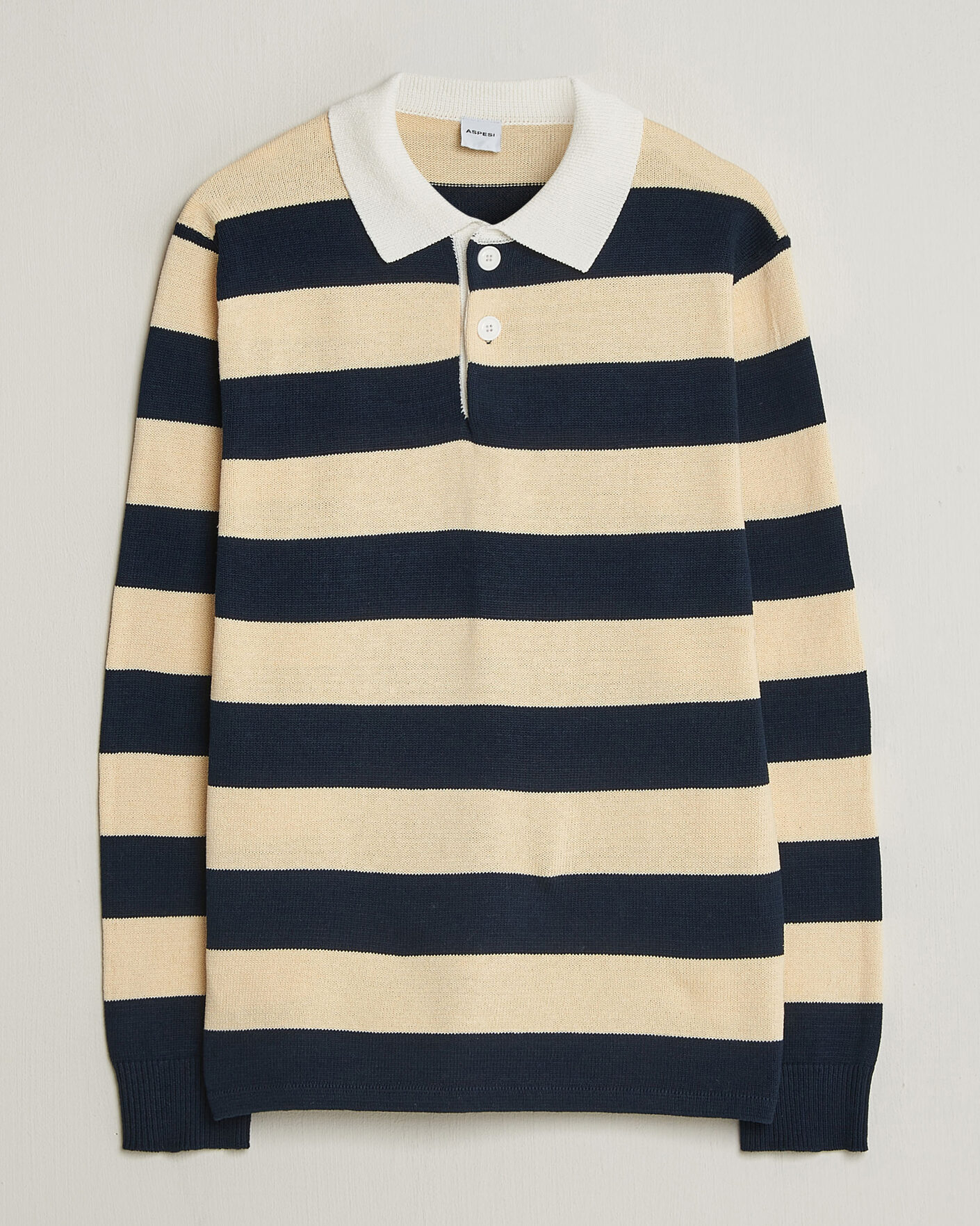 Herr | Tröjor | Aspesi | Long Sleeve Knitted Polo Navy/Ecru