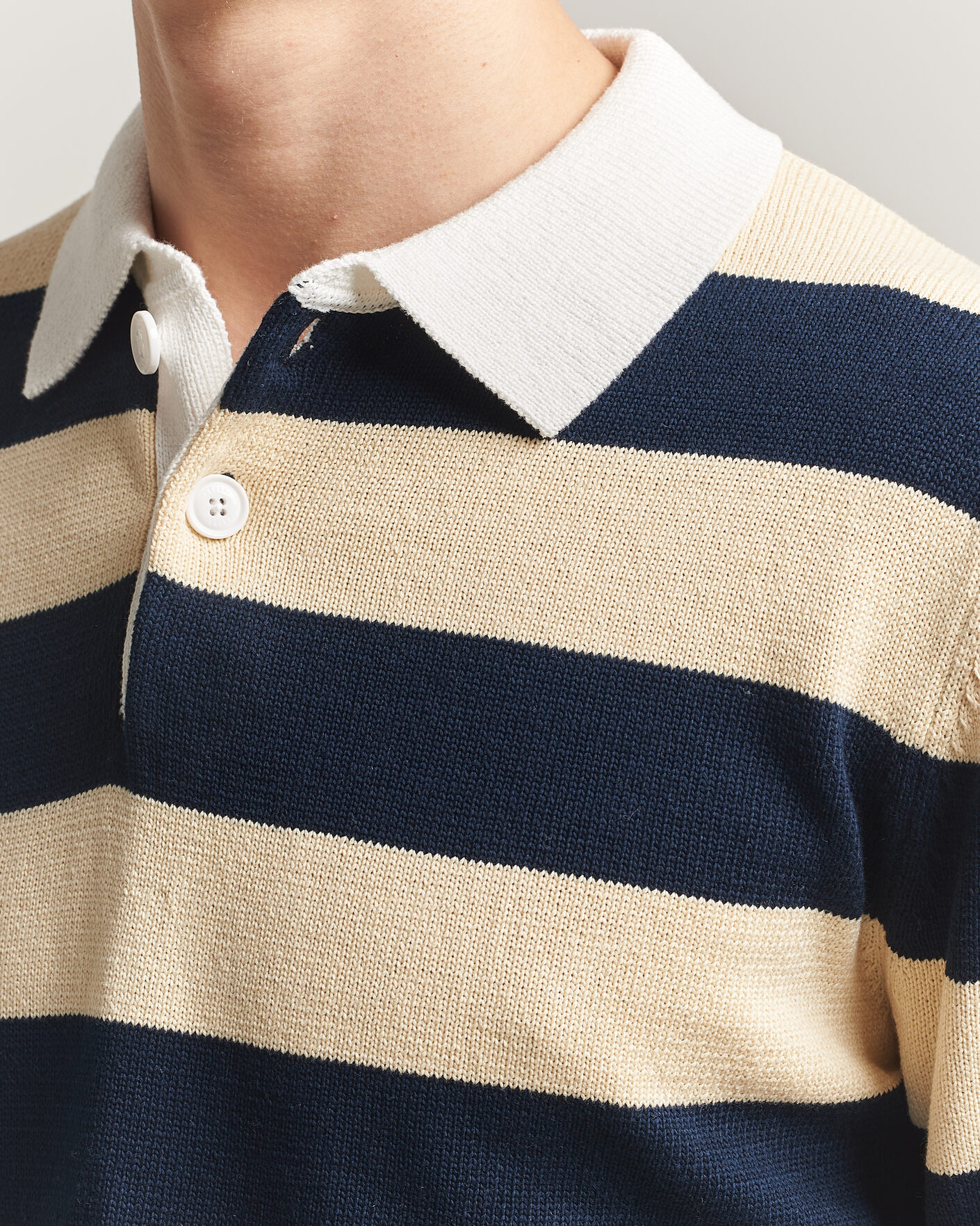Herr | Tröjor | Aspesi | Long Sleeve Knitted Polo Navy/Ecru