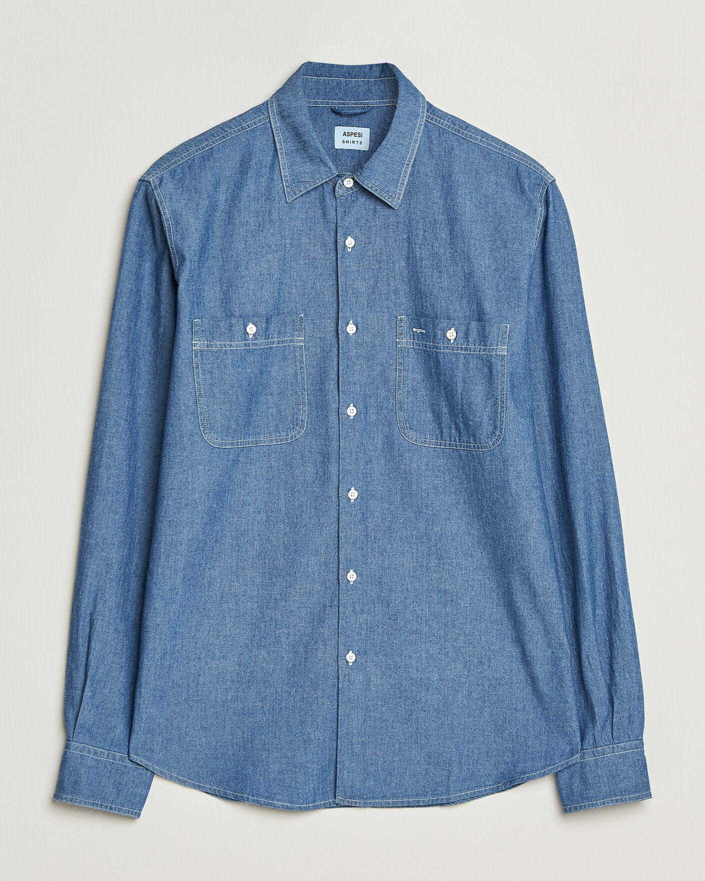 Herr | Skjortor | Aspesi | Chambray Work Shirt Medium Blue