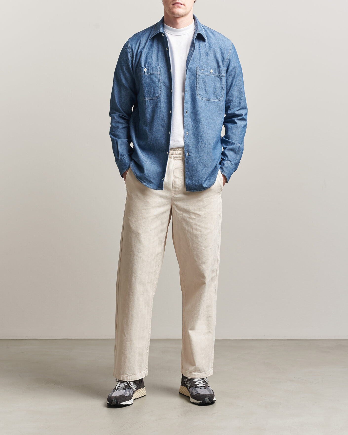 Herr | Skjortor | Aspesi | Chambray Work Shirt Medium Blue