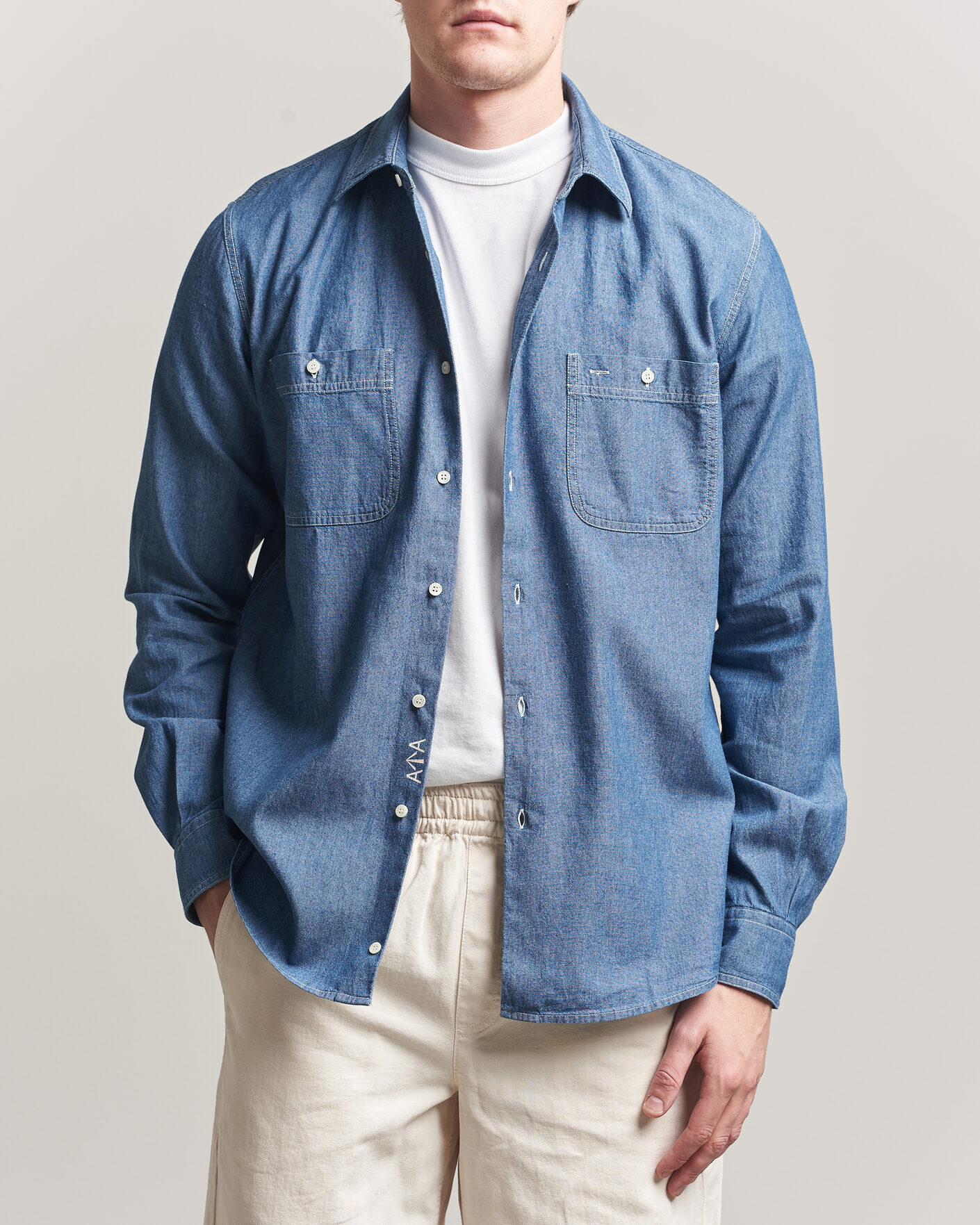 Herr | Skjortor | Aspesi | Chambray Work Shirt Medium Blue