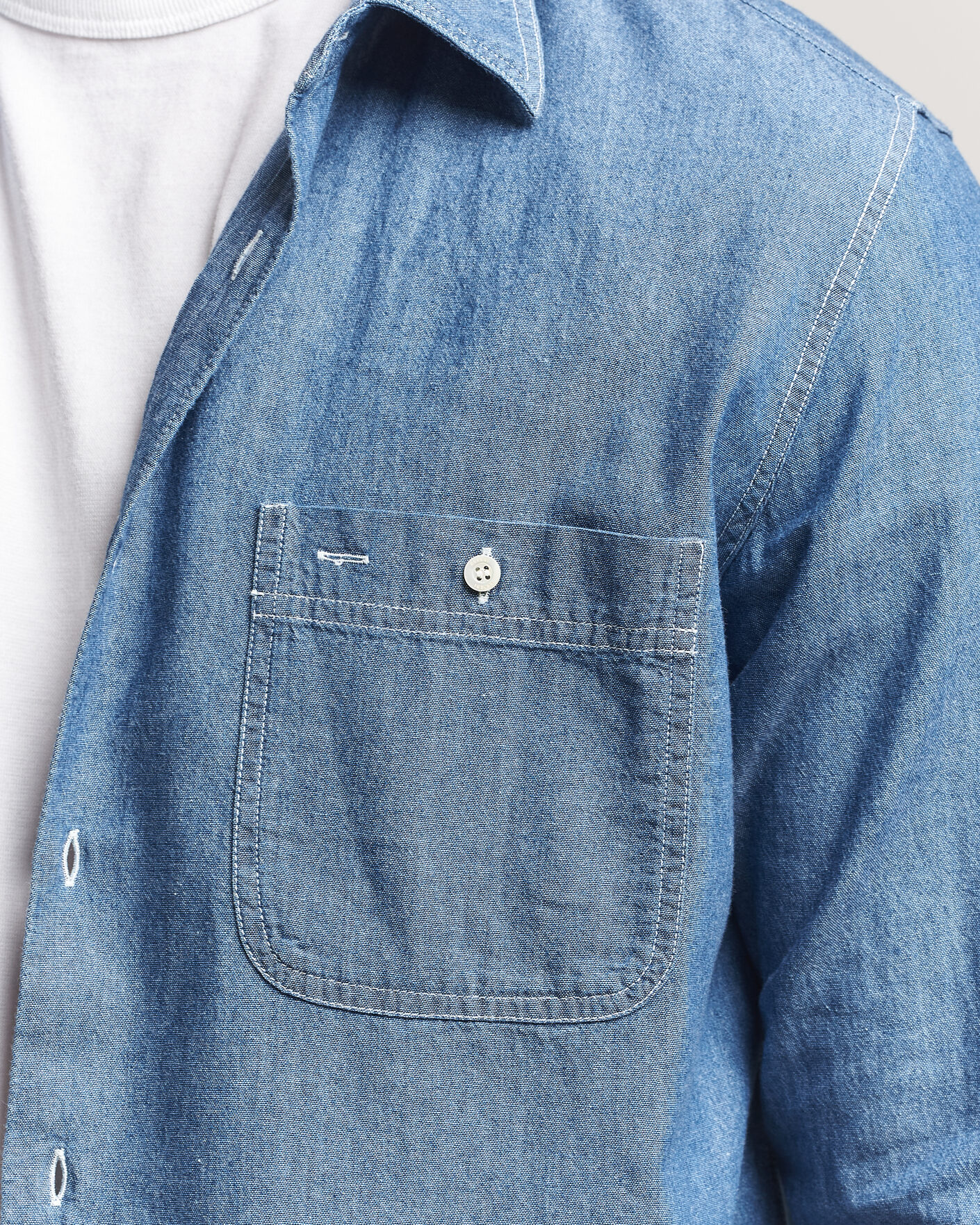 Herr | Skjortor | Aspesi | Chambray Work Shirt Medium Blue