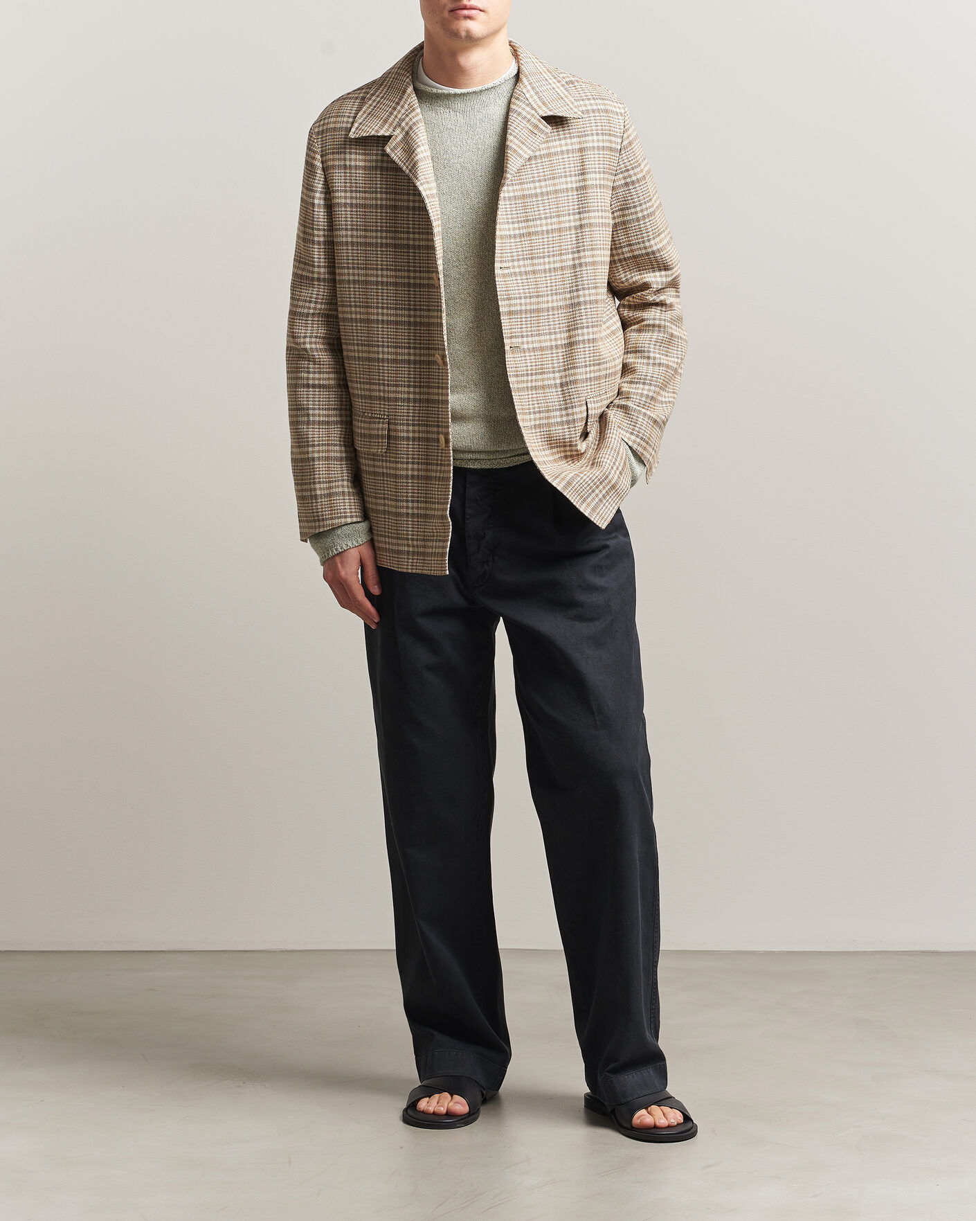 Herr | Jackor | Auralee | Silk/Linen Chore Jacket Beige Check