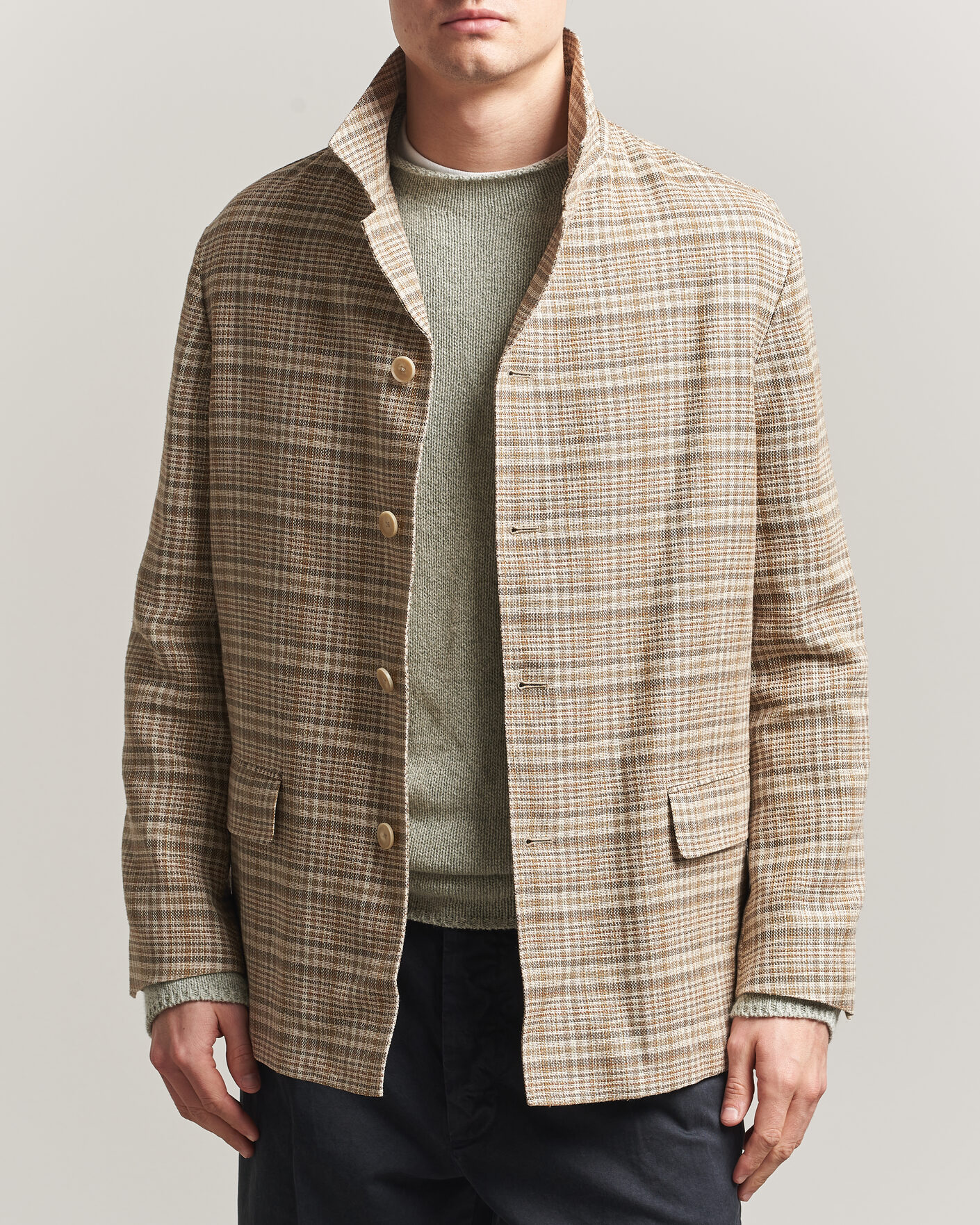 Herr | Jackor | Auralee | Silk/Linen Chore Jacket Beige Check