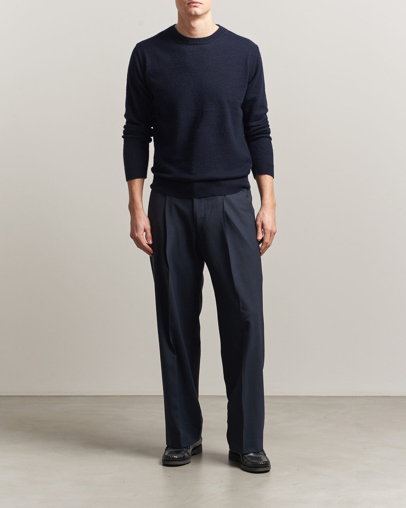 Herr | Tröjor | Auralee | Brushed Cashmere/Cotton Crew Neck Navy
