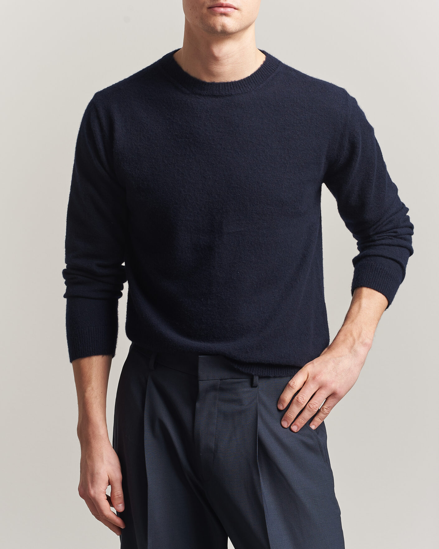 Herr | Tröjor | Auralee | Brushed Cashmere/Cotton Crew Neck Navy