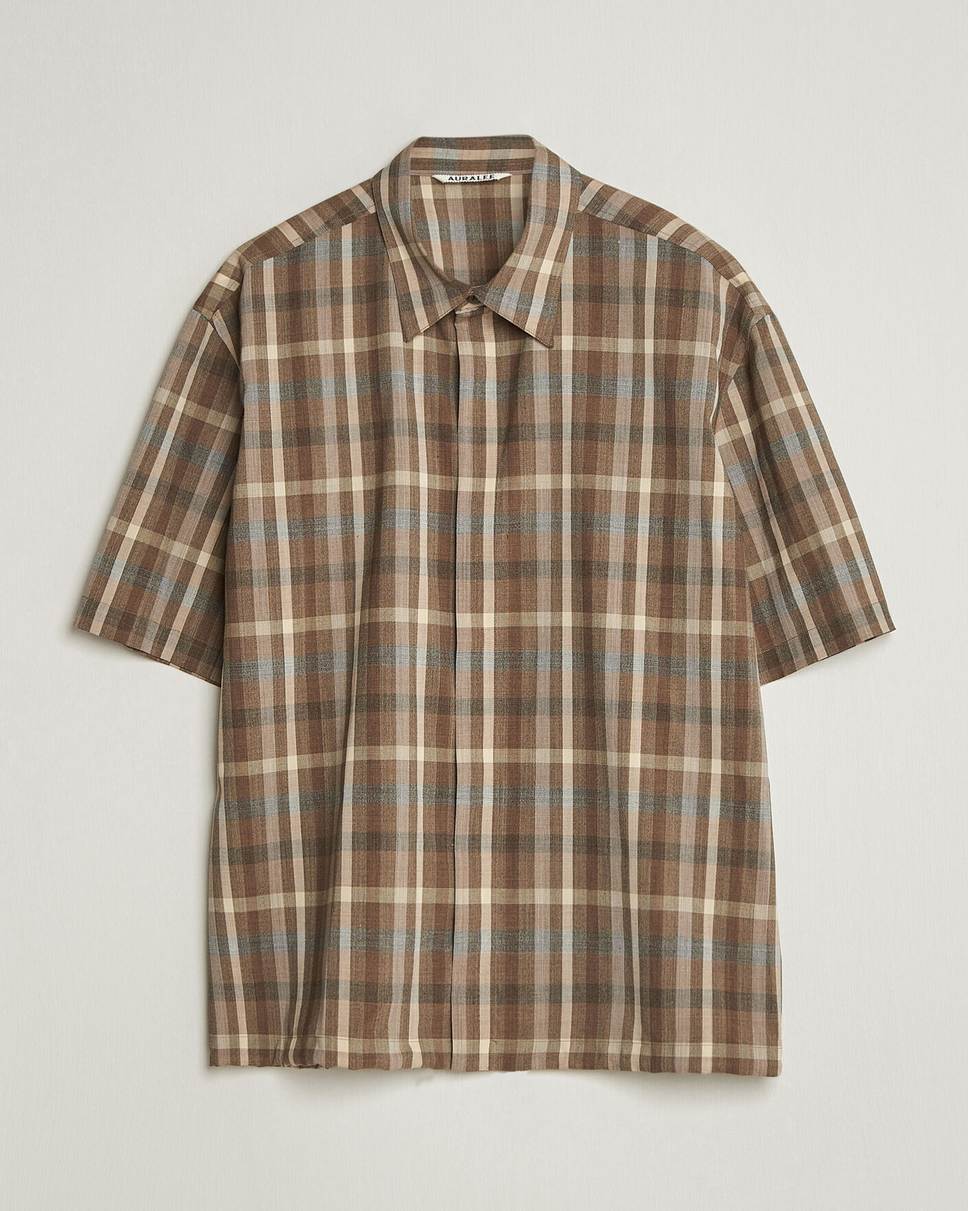 Herr | Skjortor | Auralee | Tropical Wool Half Sleeve Shirt Brown Check