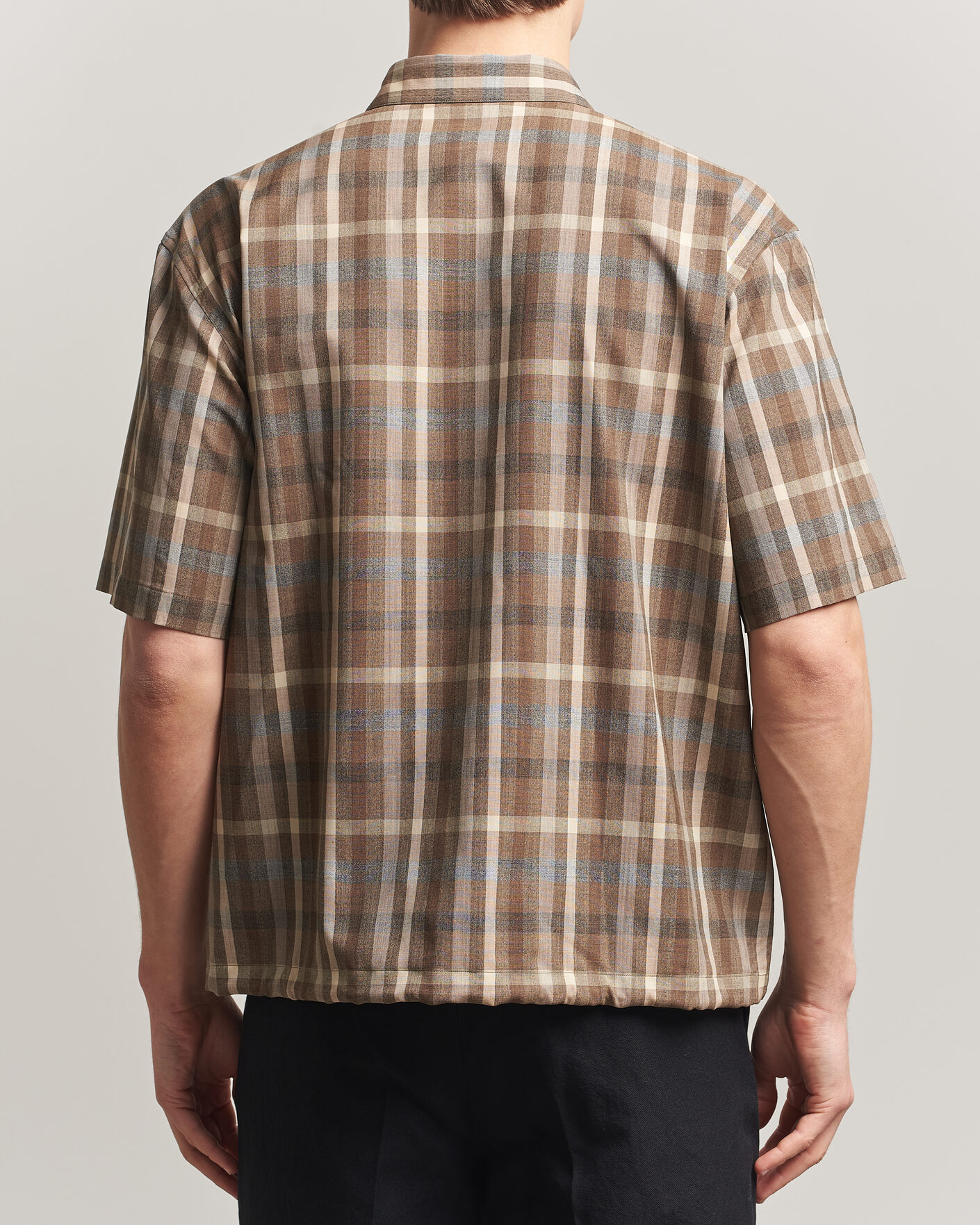 Herr | Skjortor | Auralee | Tropical Wool Half Sleeve Shirt Brown Check