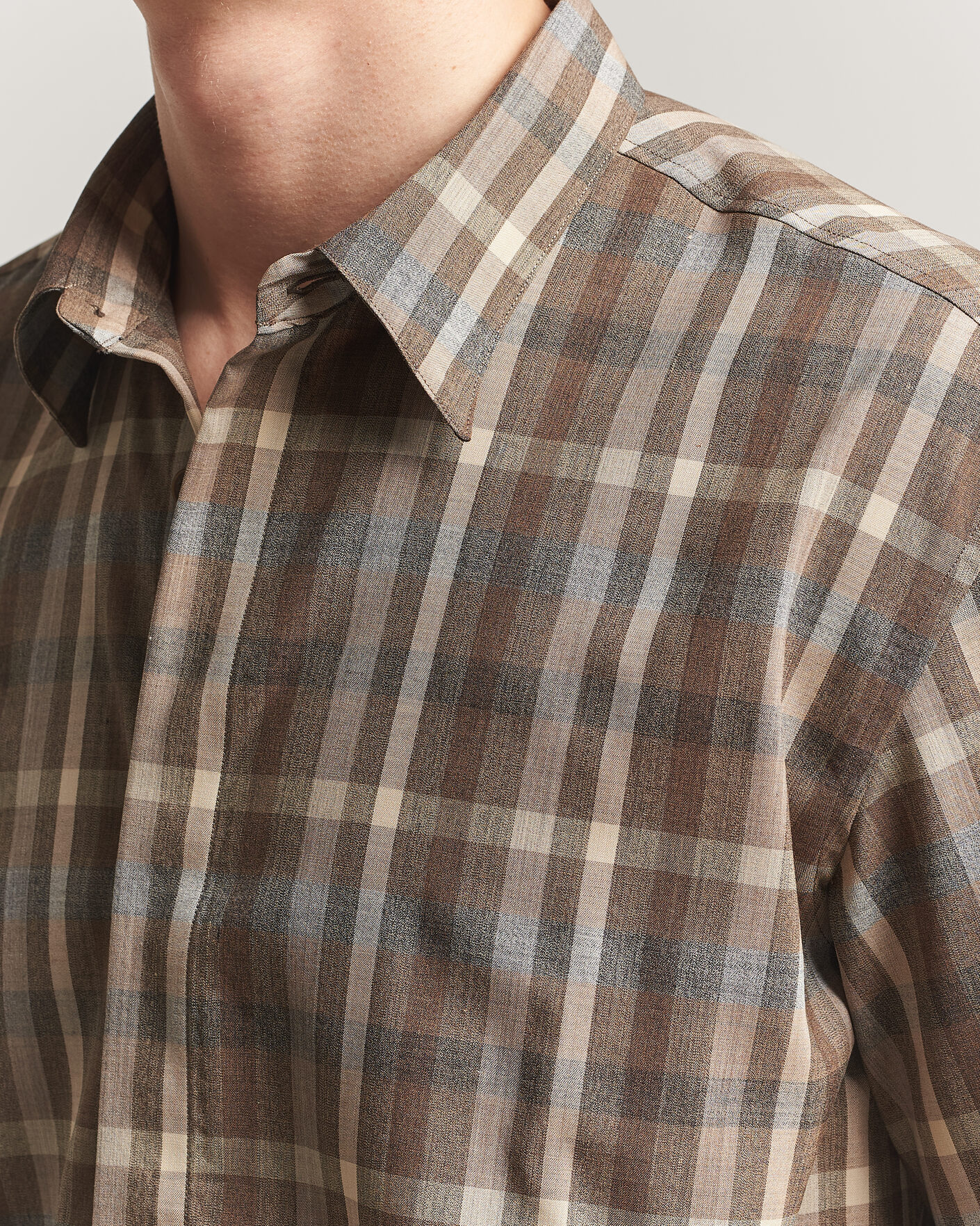 Herr | Skjortor | Auralee | Tropical Wool Half Sleeve Shirt Brown Check