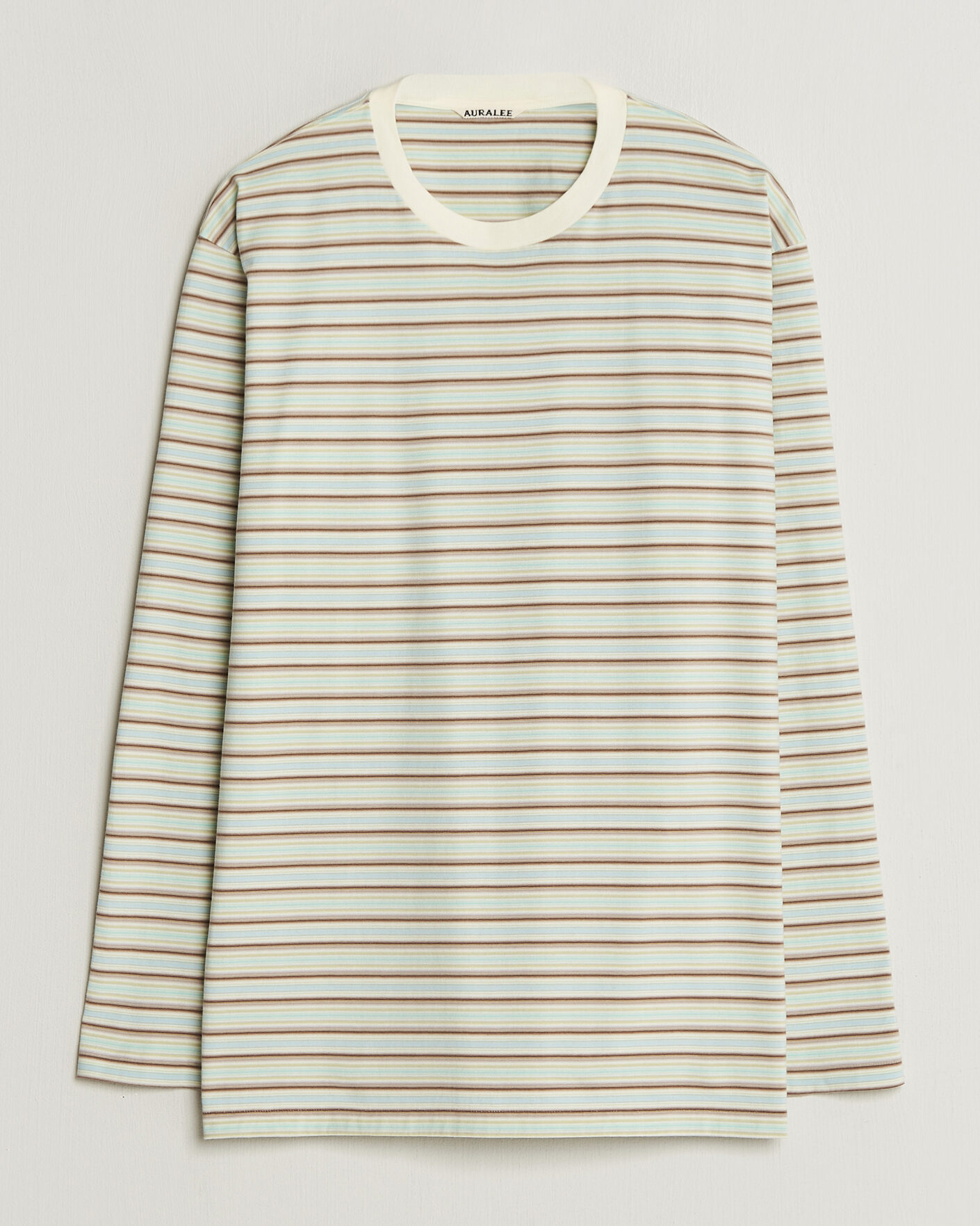 Herr | T-Shirts | Auralee | Long Sleeve Cotton T-Shirt Mint Stripe
