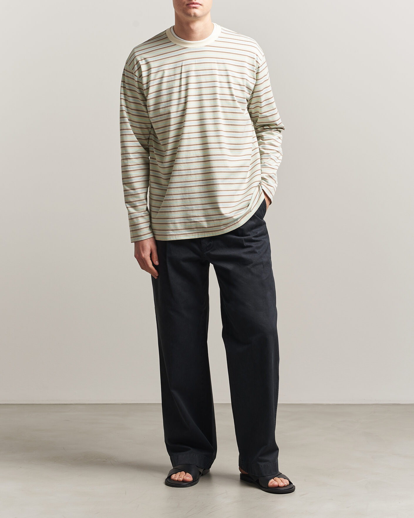Herr | T-Shirts | Auralee | Long Sleeve Cotton T-Shirt Mint Stripe