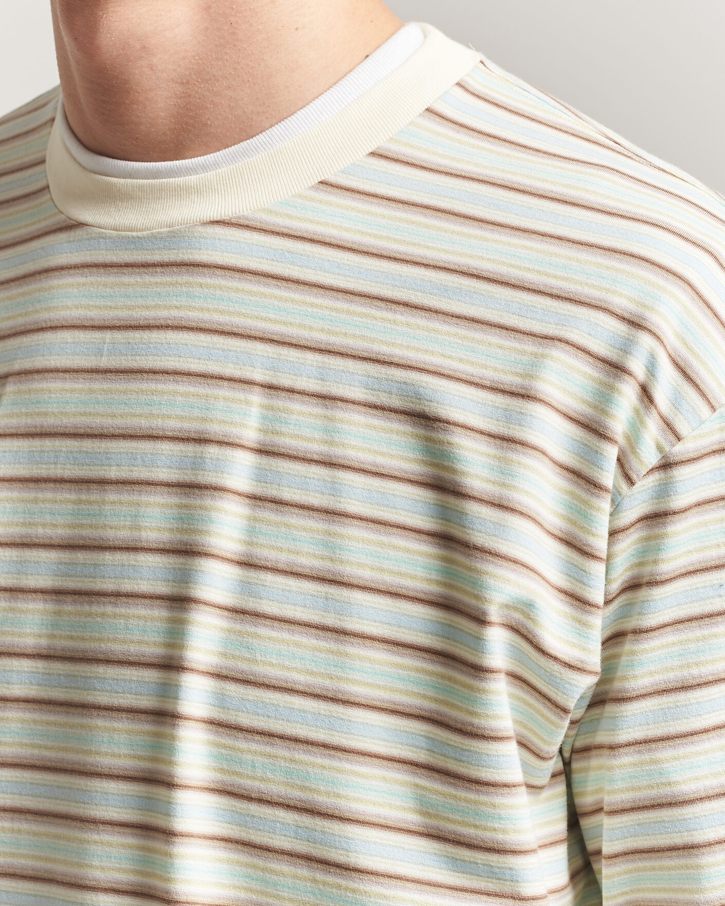Herr | T-Shirts | Auralee | Long Sleeve Cotton T-Shirt Mint Stripe
