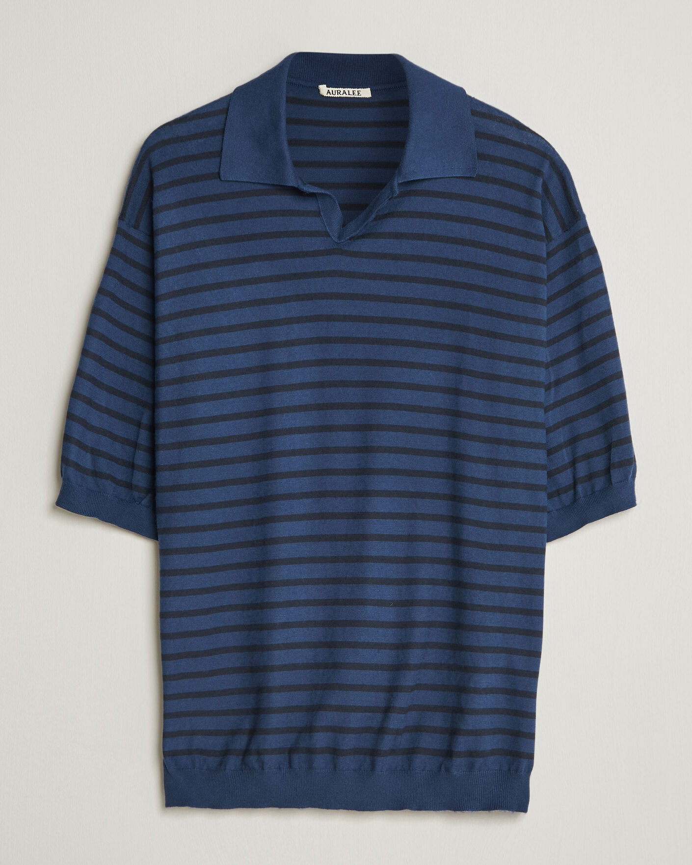 Herr | Pikéer | Auralee | Cotton Knit Skipper Polo Navy Stripe