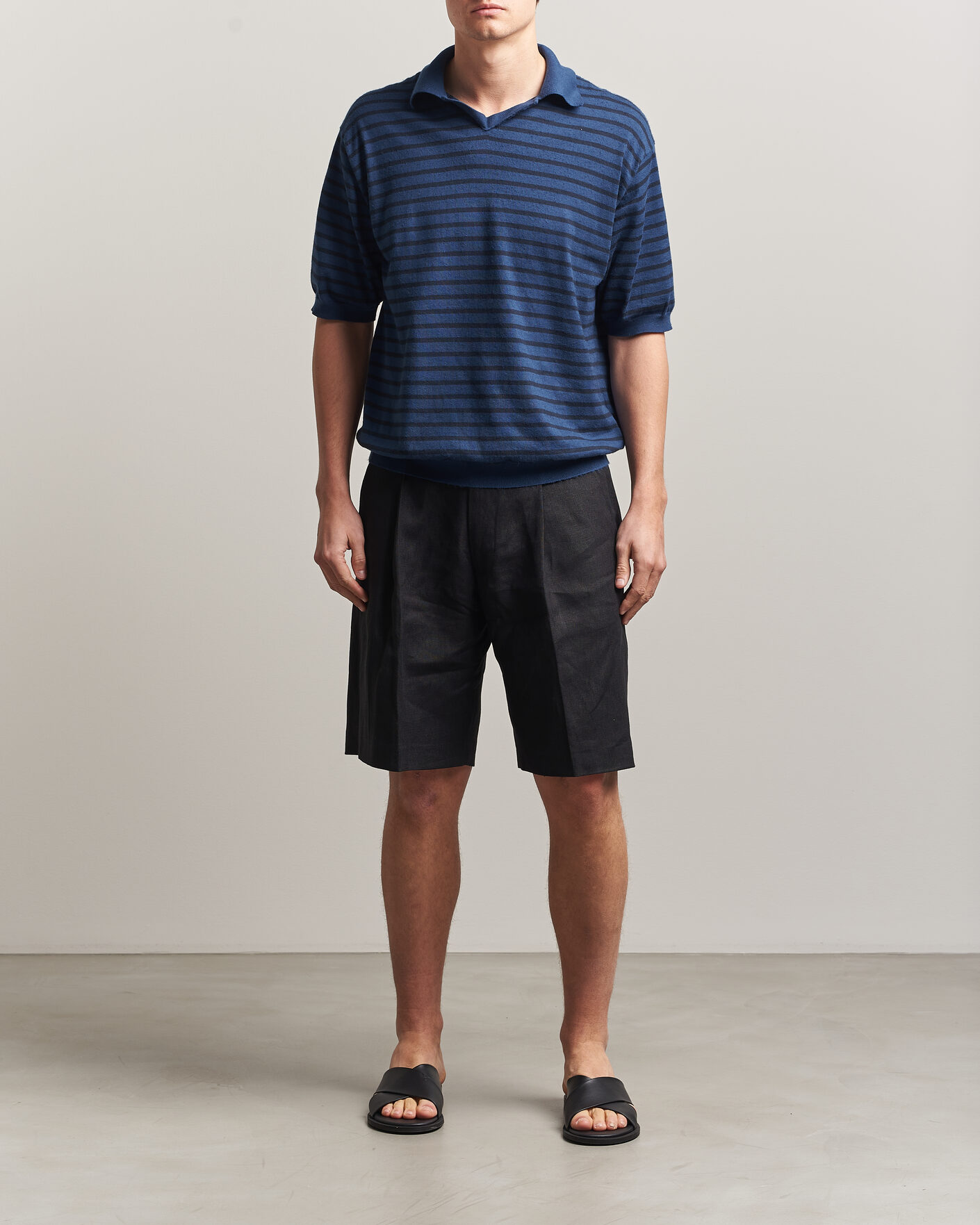 Herr | Pikéer | Auralee | Cotton Knit Skipper Polo Navy Stripe