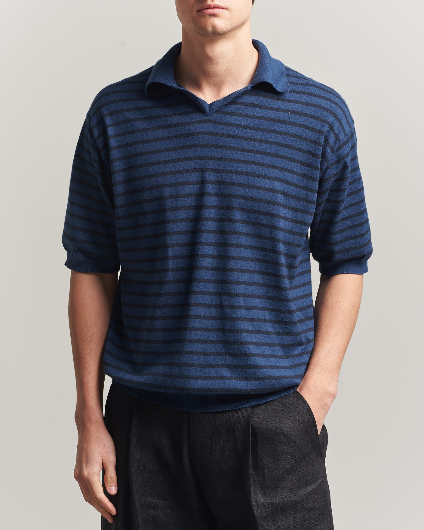 Herr | Pikéer | Auralee | Cotton Knit Skipper Polo Navy Stripe
