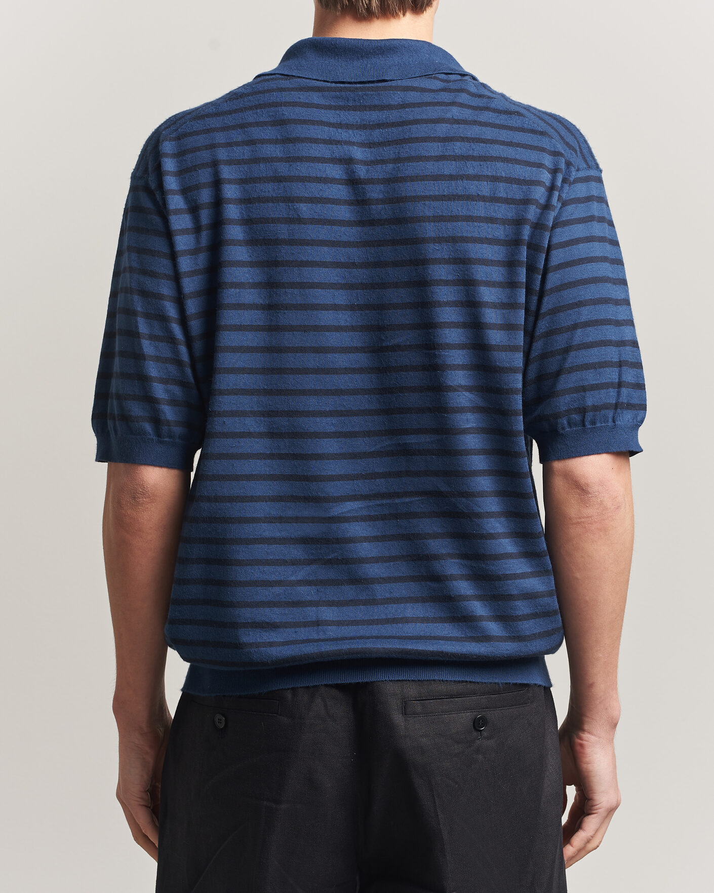 Herr | Pikéer | Auralee | Cotton Knit Skipper Polo Navy Stripe