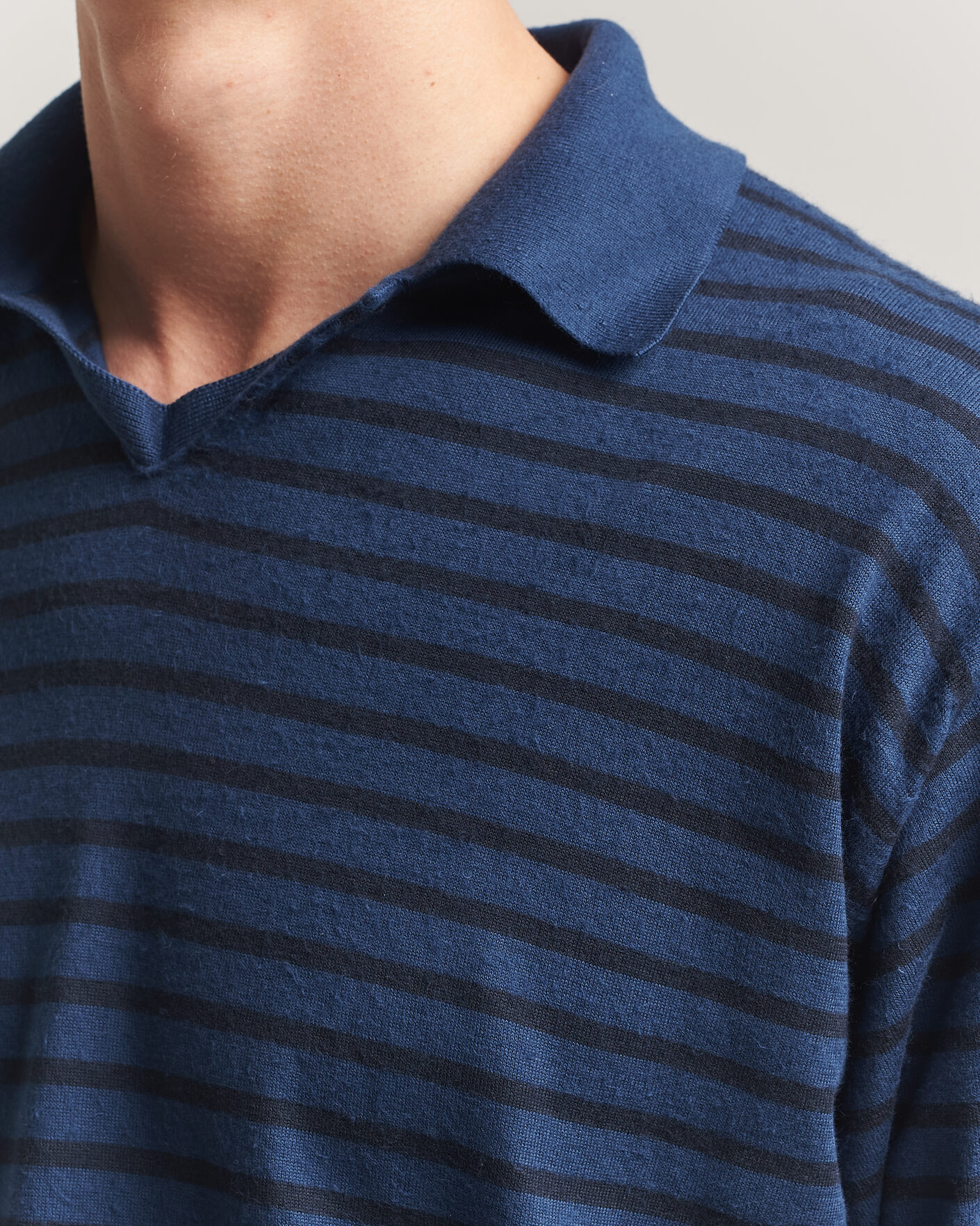 Herr | Pikéer | Auralee | Cotton Knit Skipper Polo Navy Stripe
