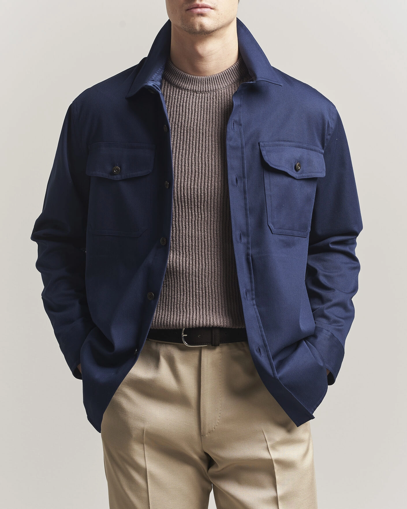 Herr | Skjortor | Caruso | Twill Cotton Overshirt Navy