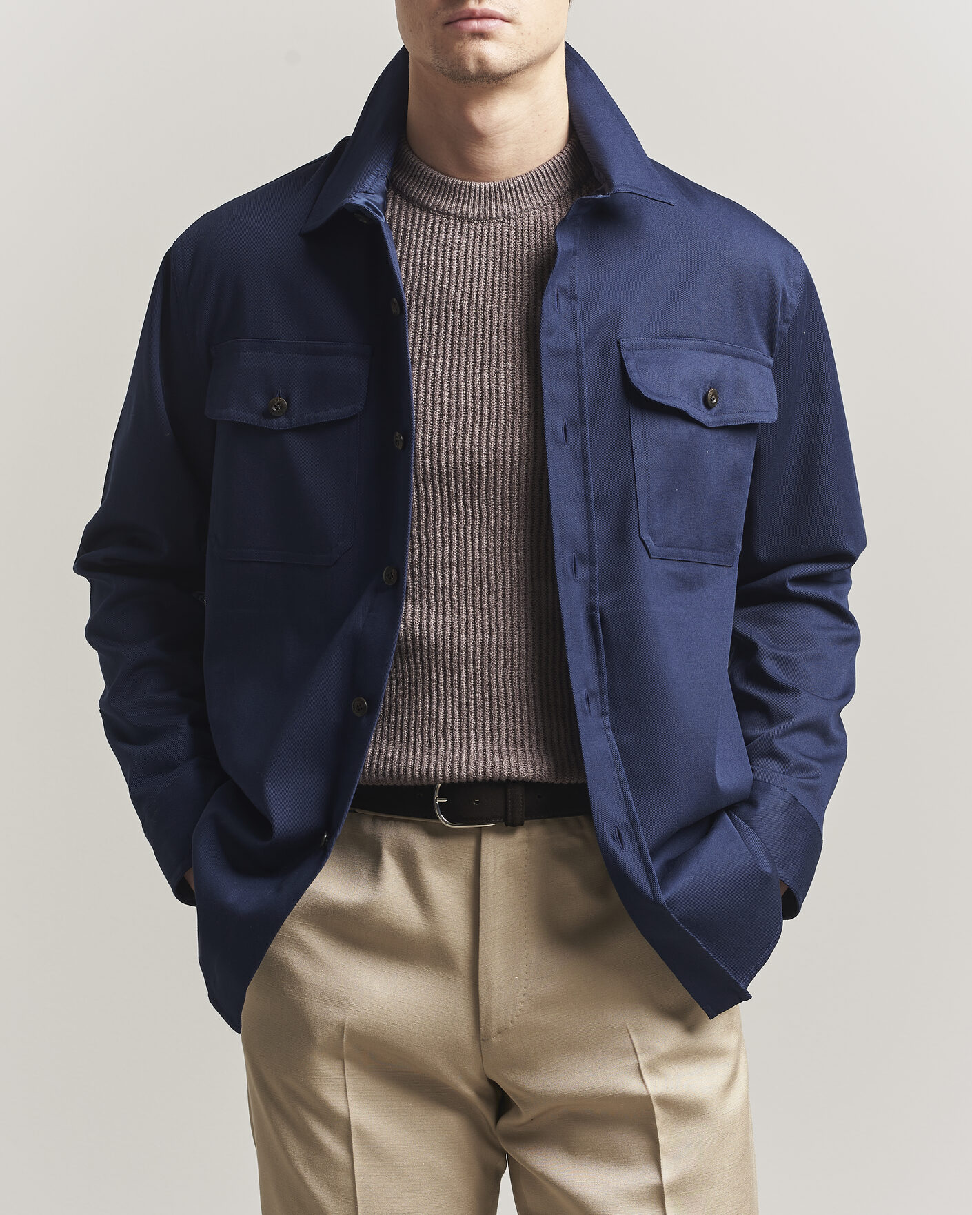 Herr | Skjortor | Caruso | Twill Cotton Overshirt Navy