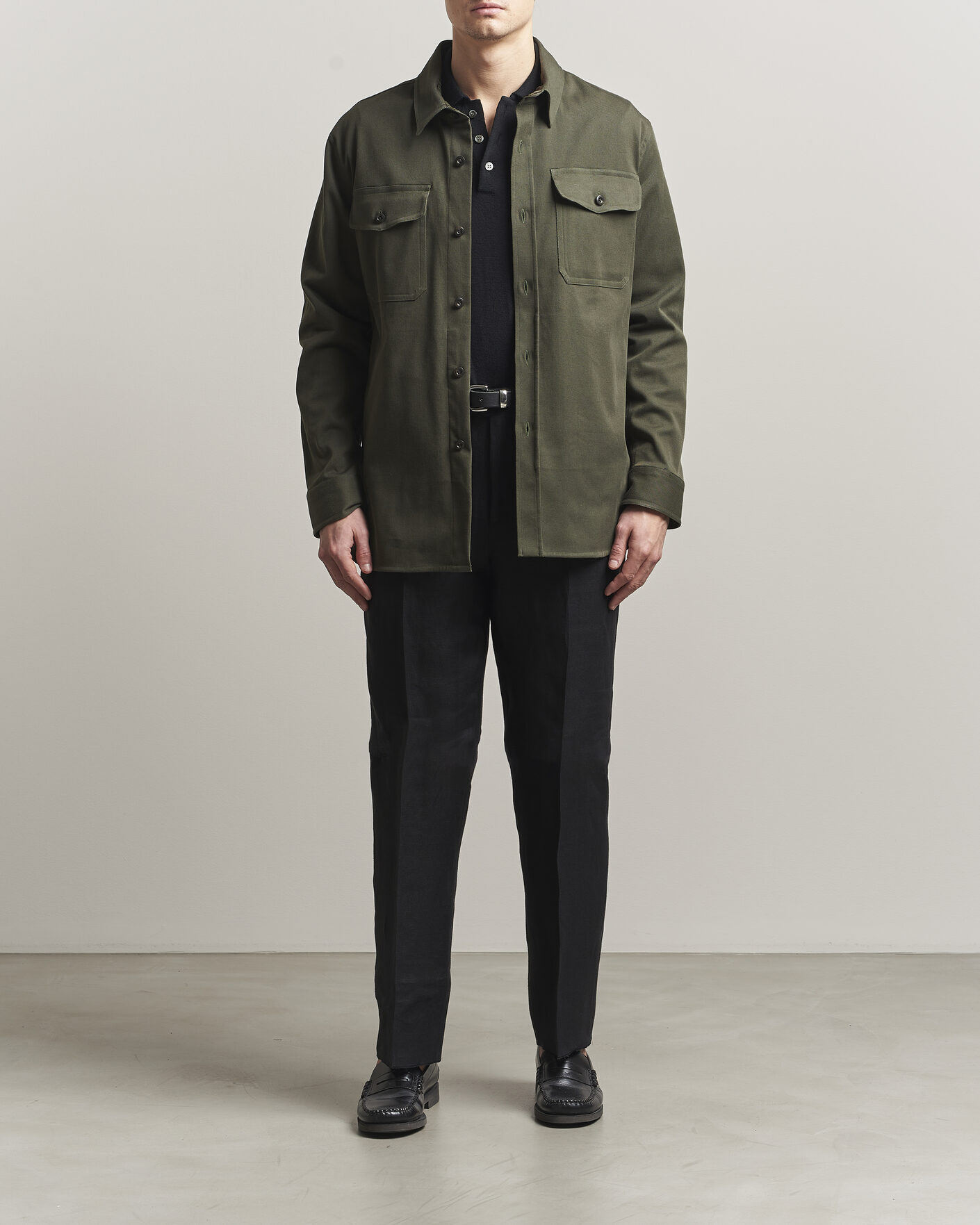 Herr | Skjortor | Caruso | Twill Cotton Overshirt Dark Green