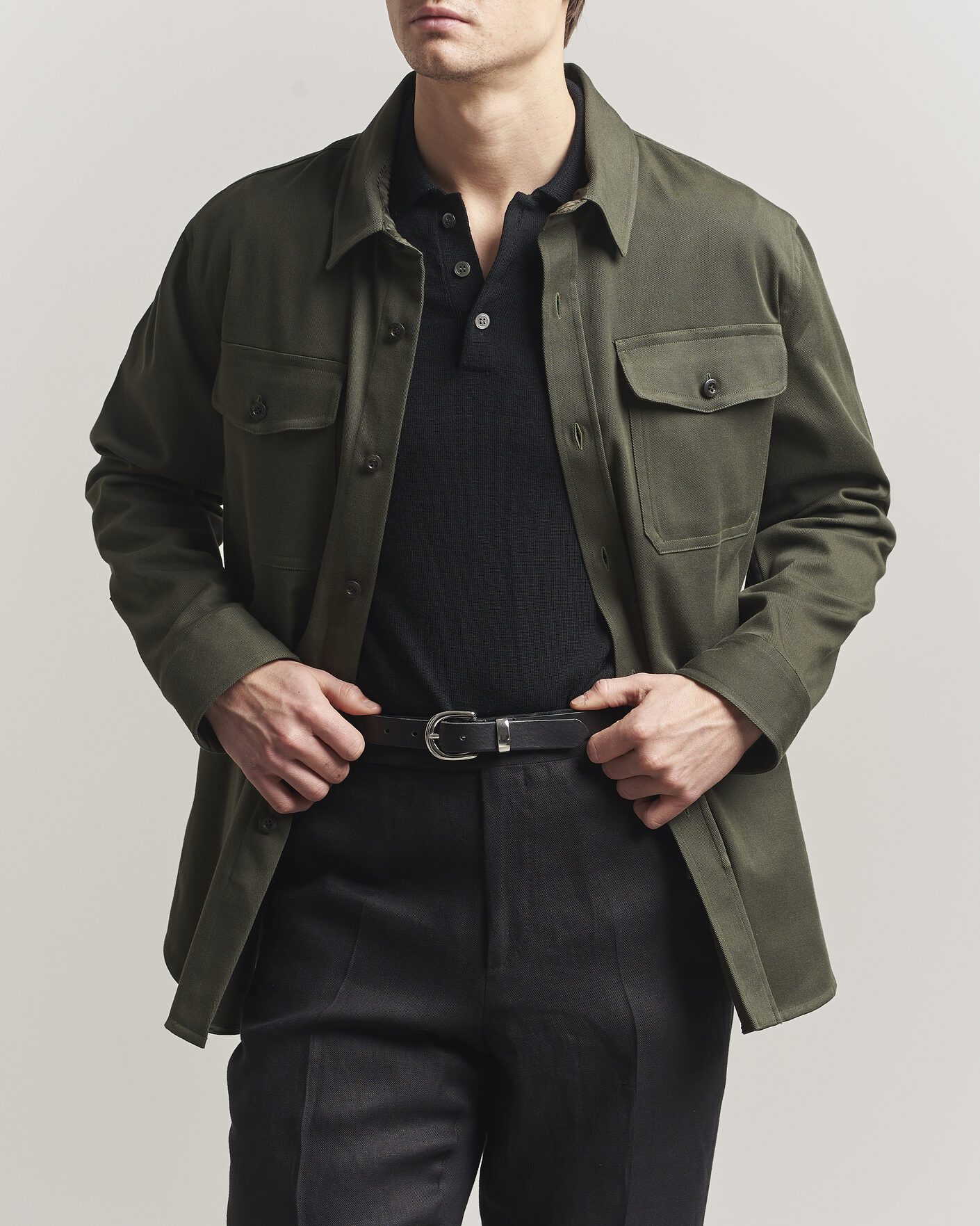Herr | Skjortor | Caruso | Twill Cotton Overshirt Dark Green