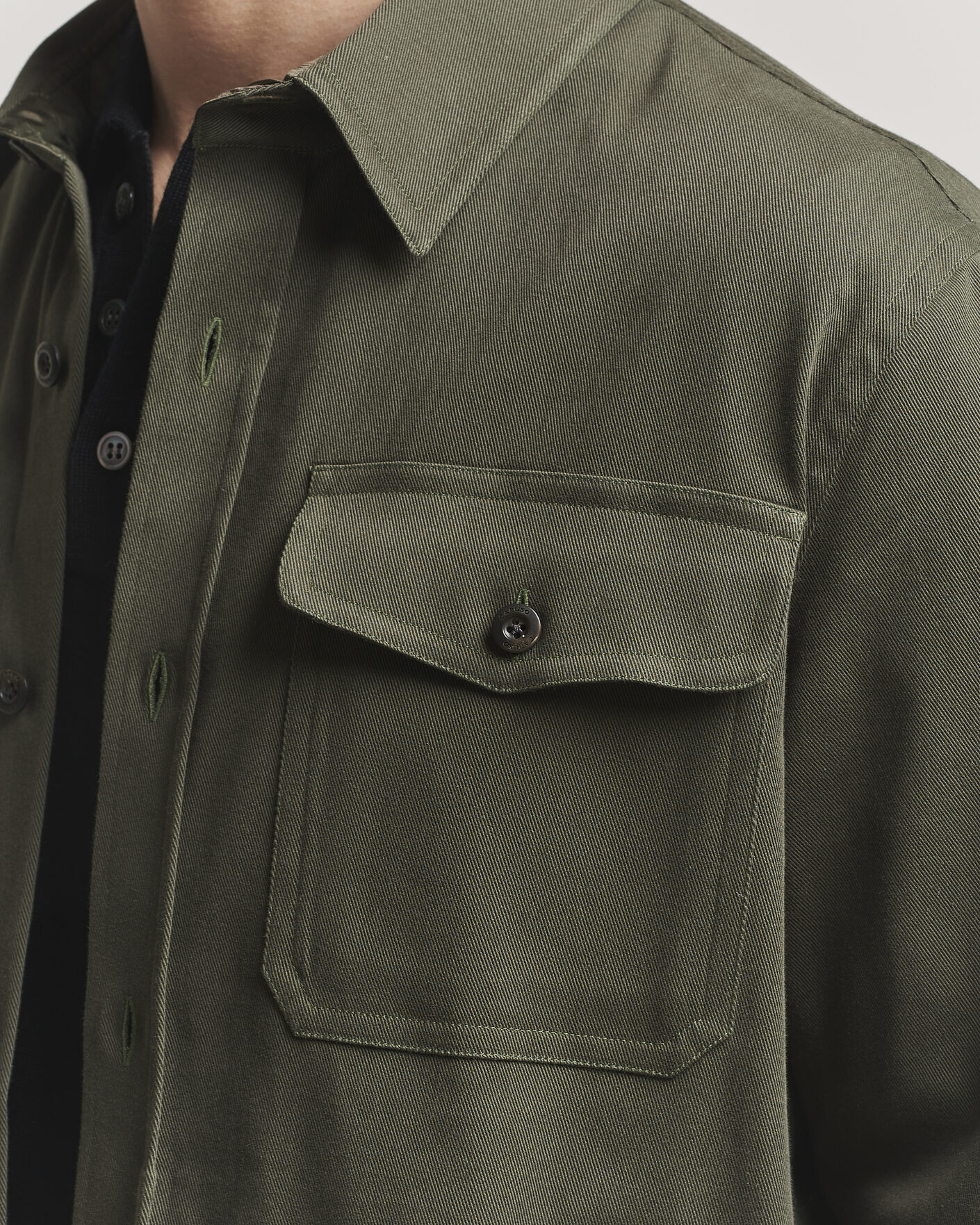 Herr | Skjortor | Caruso | Twill Cotton Overshirt Dark Green