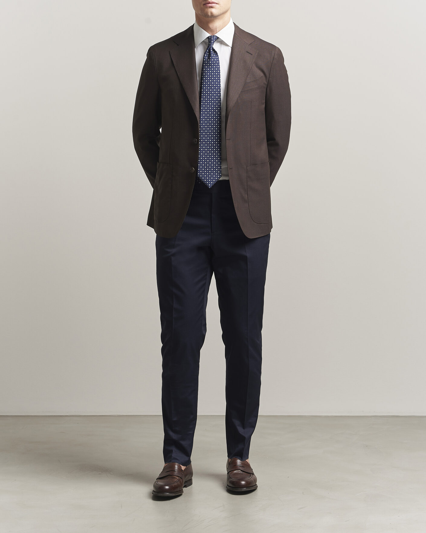 Herr | Kavajer | Caruso | Aida Wool Hopsack Blazer Dark Brown