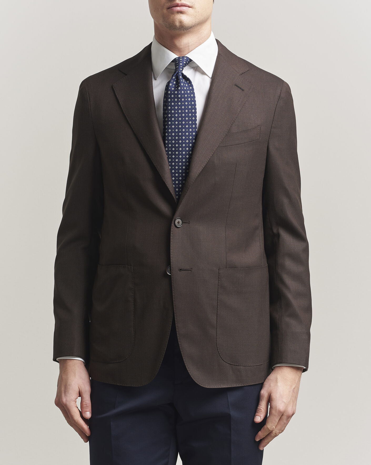 Herr | Kavajer | Caruso | Aida Wool Hopsack Blazer Dark Brown