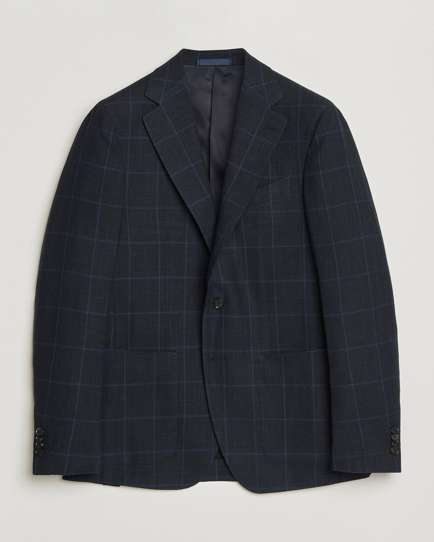 Herr | Kavajer | Caruso | Aida Wool Hopsack Blazer Navy Check