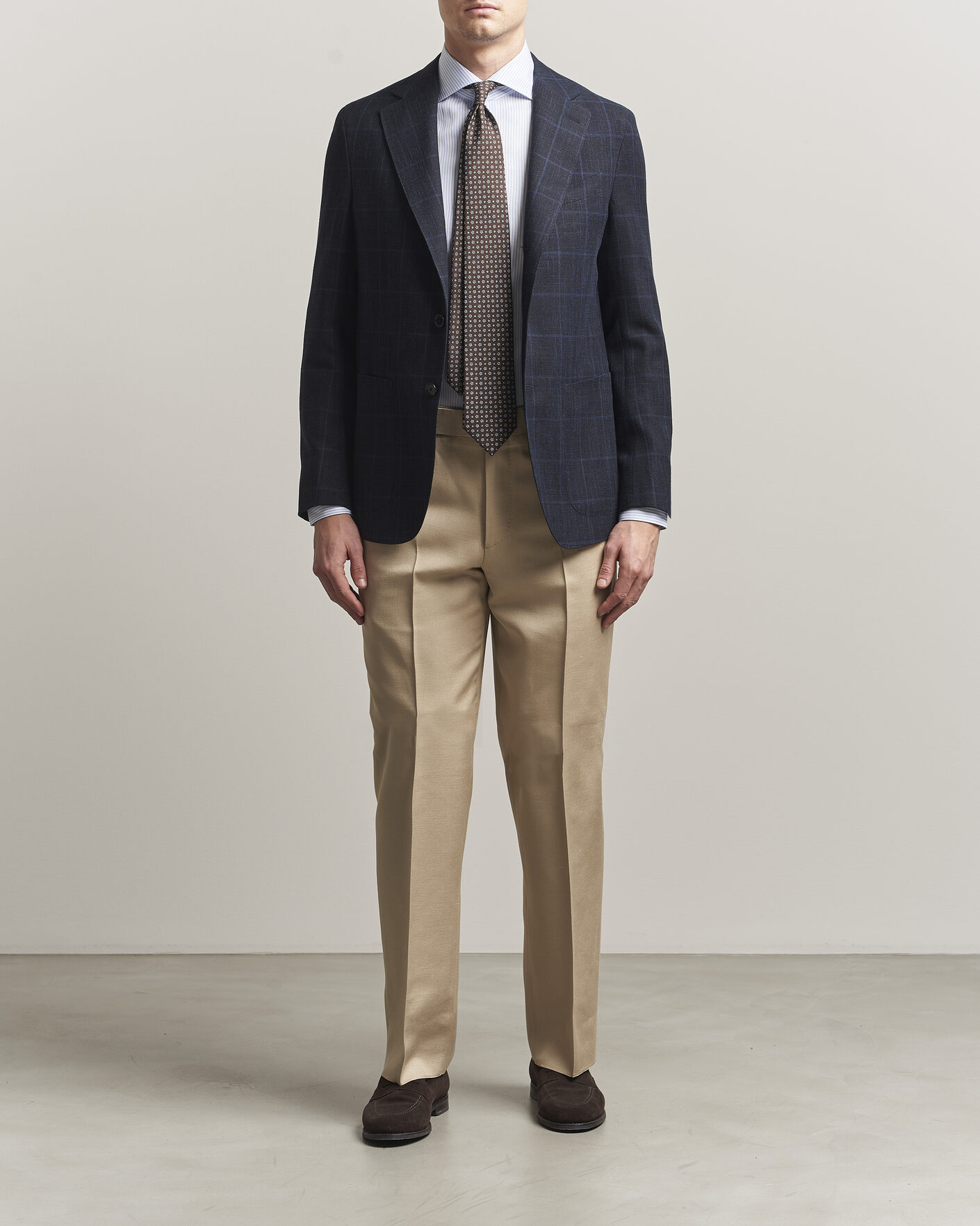 Herr | Kavajer | Caruso | Aida Wool Hopsack Blazer Navy Check