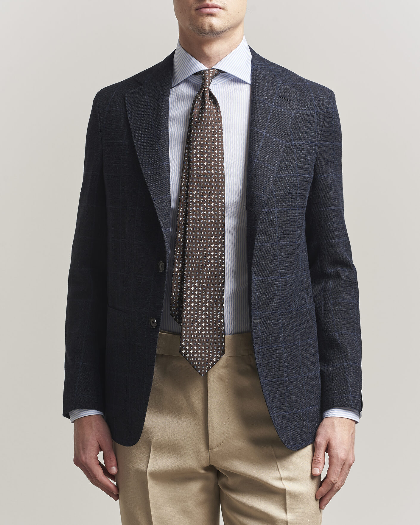 Herr | Kavajer | Caruso | Aida Wool Hopsack Blazer Navy Check