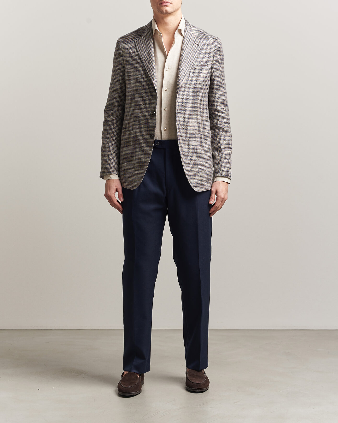 Herr | Kavajer | Caruso | Aida Linen/Wool Blazer Navy/Grey Check