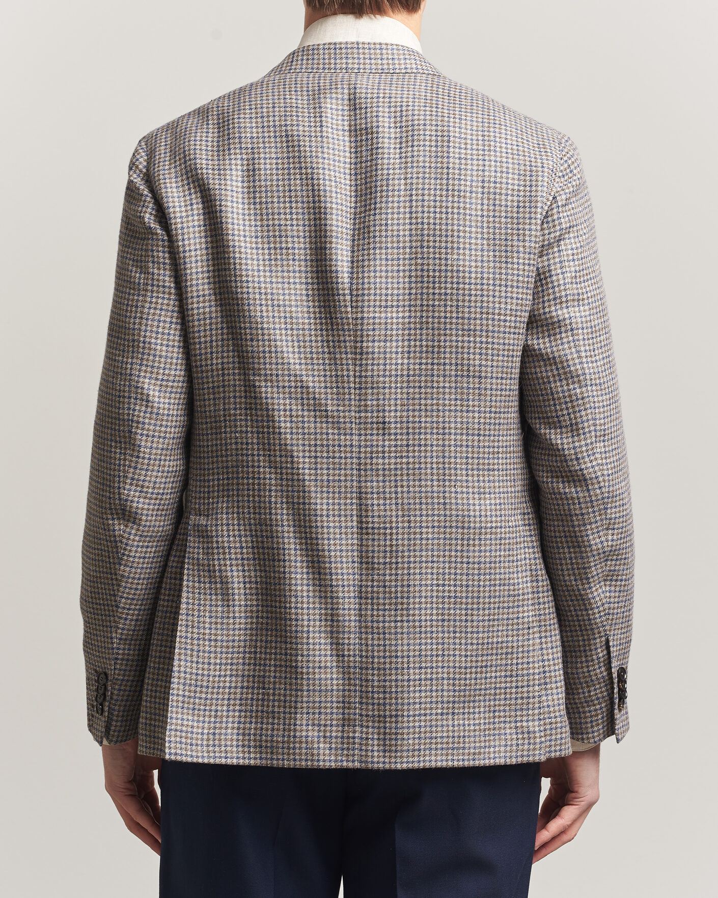 Herr | Kavajer | Caruso | Aida Linen/Wool Blazer Navy/Grey Check