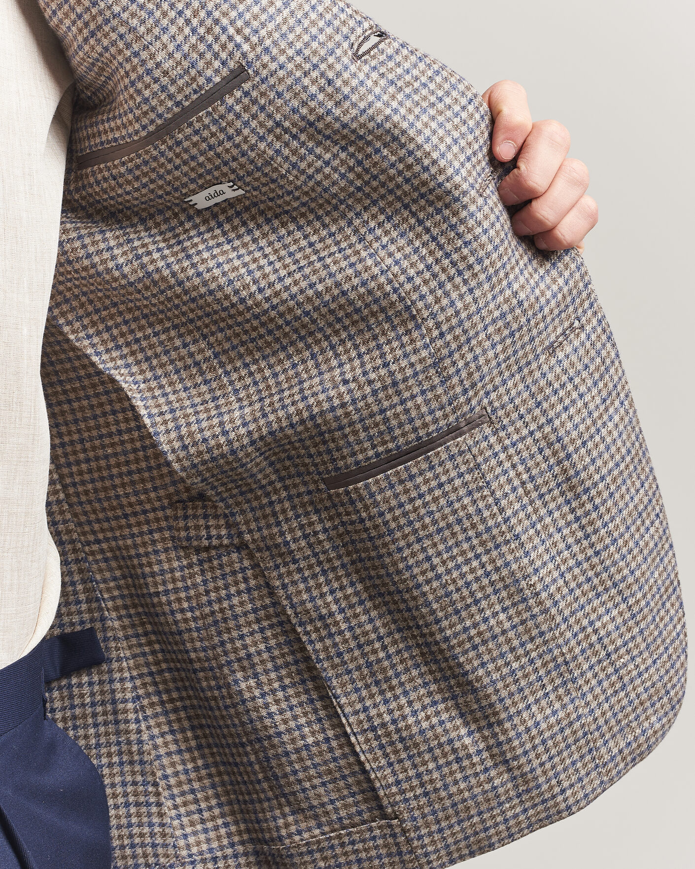 Herr | Kavajer | Caruso | Aida Linen/Wool Blazer Navy/Grey Check