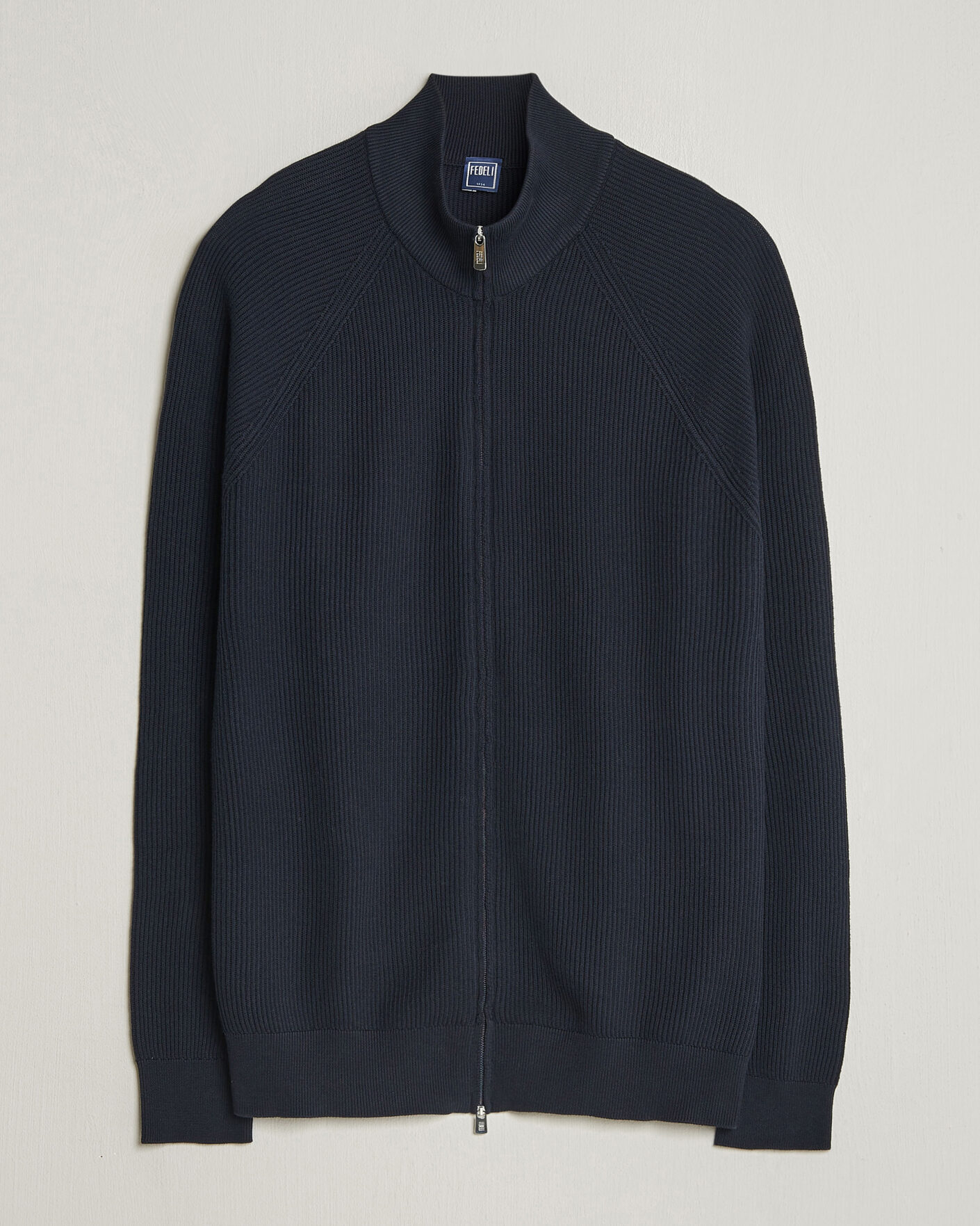 Herr | Tröjor | Fedeli | Giza Cotton Full Zip Sweater Navy