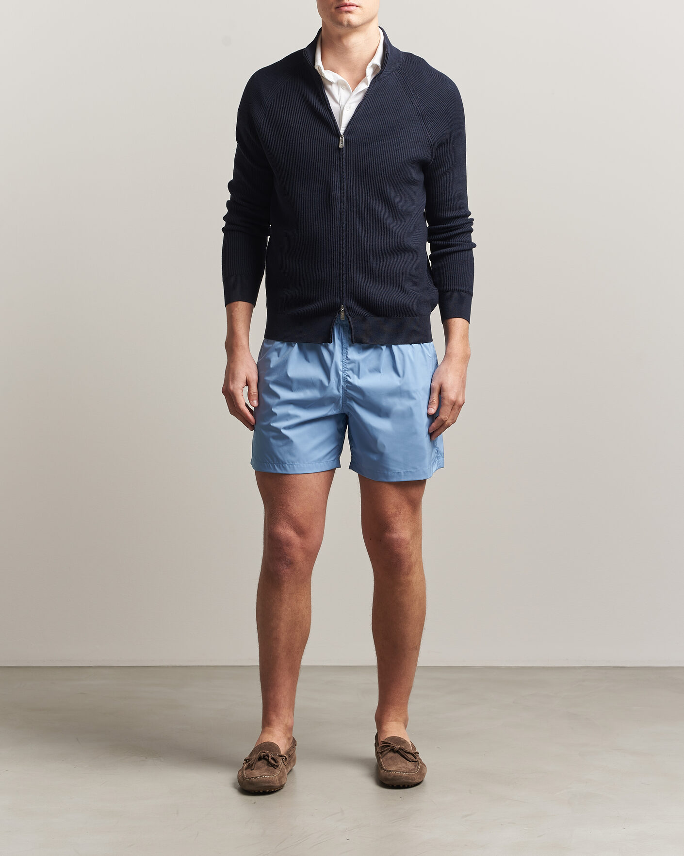 Herr | Tröjor | Fedeli | Giza Cotton Full Zip Sweater Navy