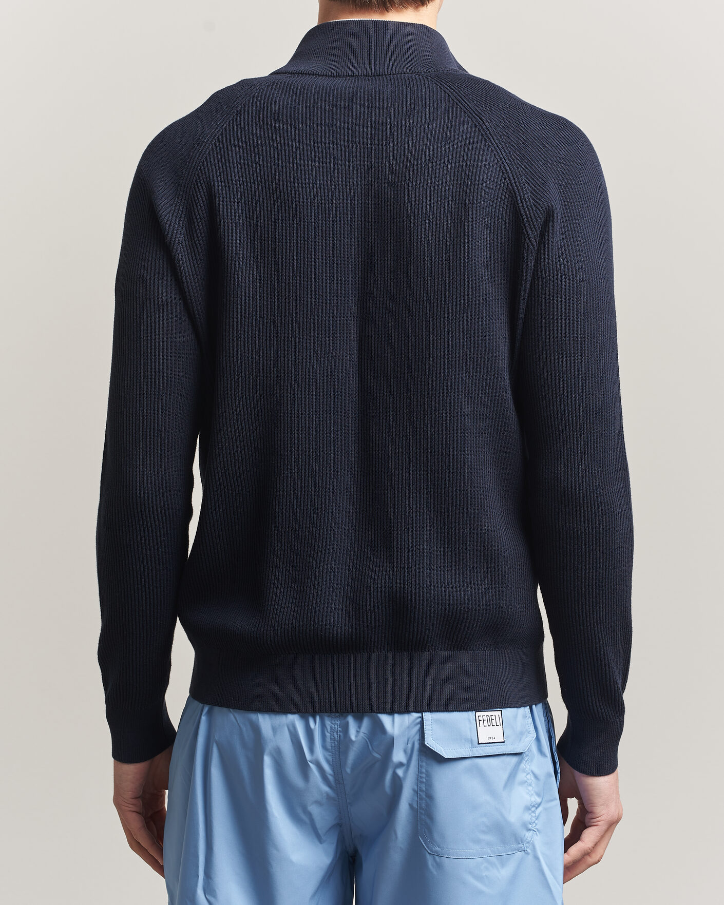 Herr | Tröjor | Fedeli | Giza Cotton Full Zip Sweater Navy